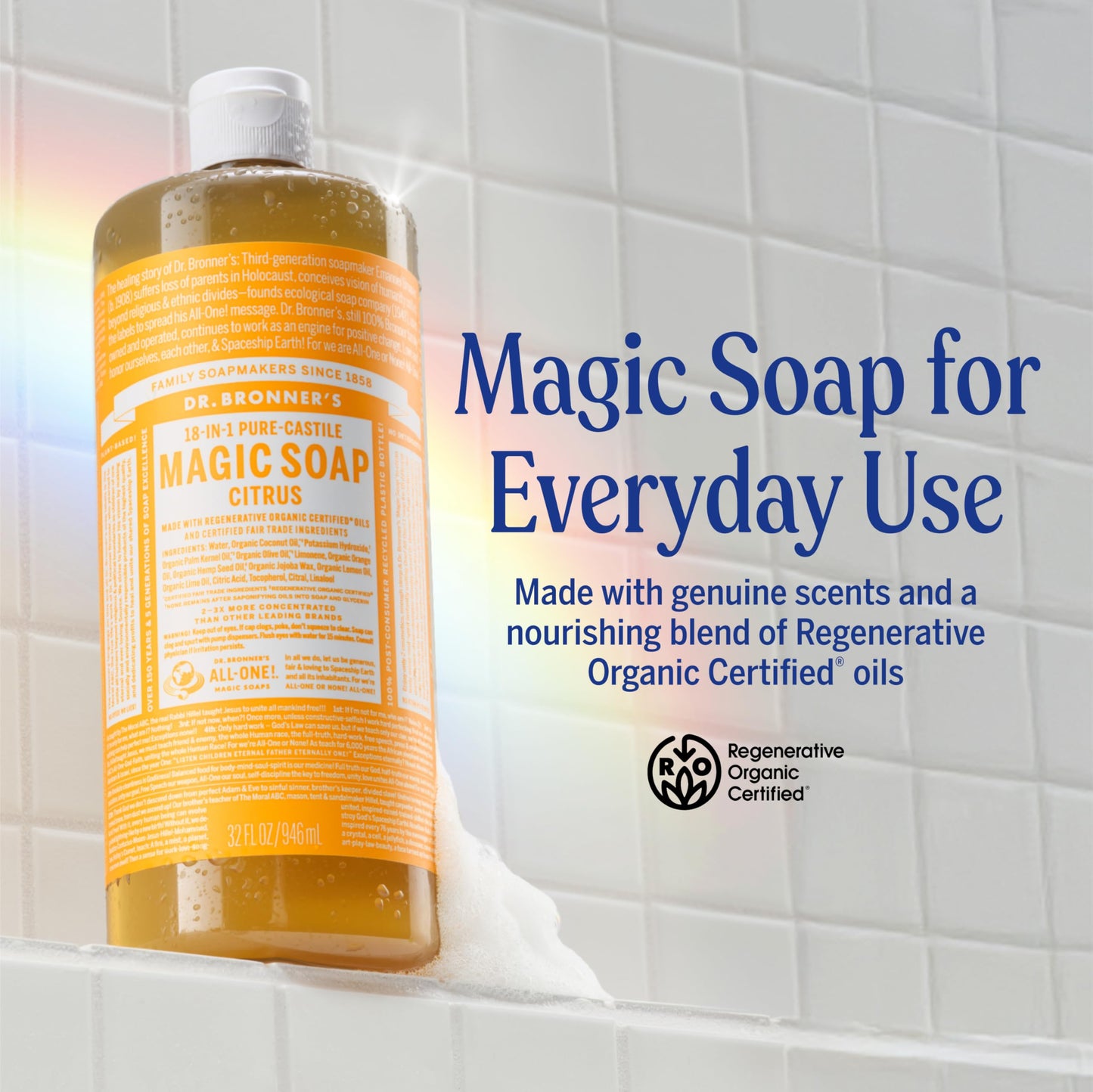 Dr. Bronner's Pure-Castile Magic Liquid Soap - Made with Organic Oils 32 oz (3-Pack) Almond, Citrus, Tea Tree, Body Wash, Face, Dish, Laundry, Pet Beauty & Personal Care Dr. Bronner's