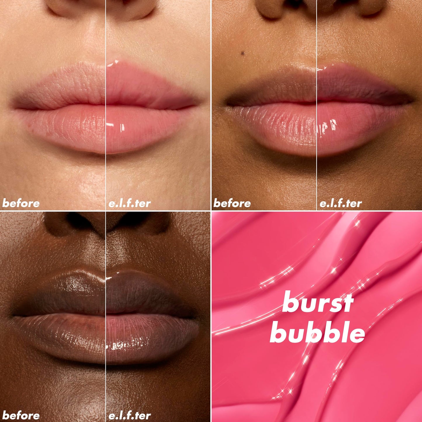 e.l.f. Glow Reviver Plumping Lip Oil, Tinted Lip Plumper For A High-Shine, Plump Finish, Infused With Jojoba Oil, Vegan , Burst Bubble Beauty & Personal Care e.l.f.