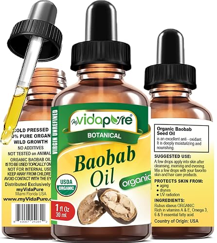 MYVIDAPURE Organic BAOBAB OIL Certified Organic 100% Natural Pure VIRGIN UNREFINED for Skin, Face, Hair, Lip and Nail Care (1 Fl Oz) Beauty & Personal Care MYVIDAPURE