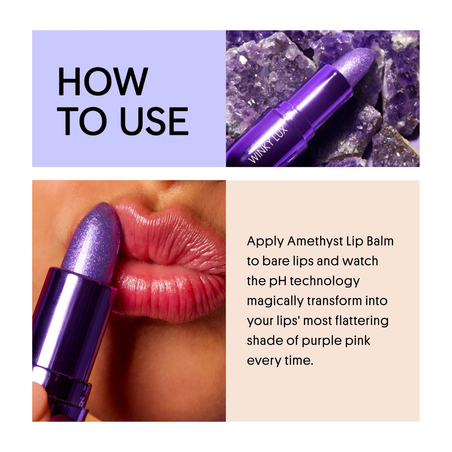 Winky Lux Amethyst Glimmer Balm - Nourishing pH Lip Balm with Color Changing Tint, Hydrating Ceramides Soften Lips, Coconut Scent Beauty & Personal Care Winky Lux