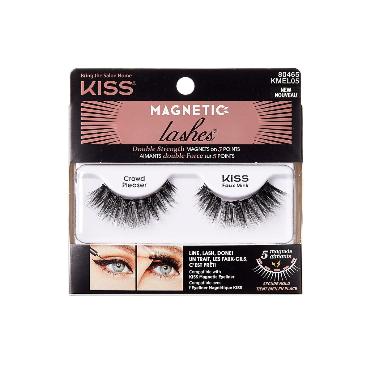 KISS Magnetic Lashes, Crowd Pleaser, 1 Pair of Synthetic False Eyelashes With 5 Double Strength Magnets, Wind Resistant, Dermatologist Tested Fake Beauty & Personal Care KISS