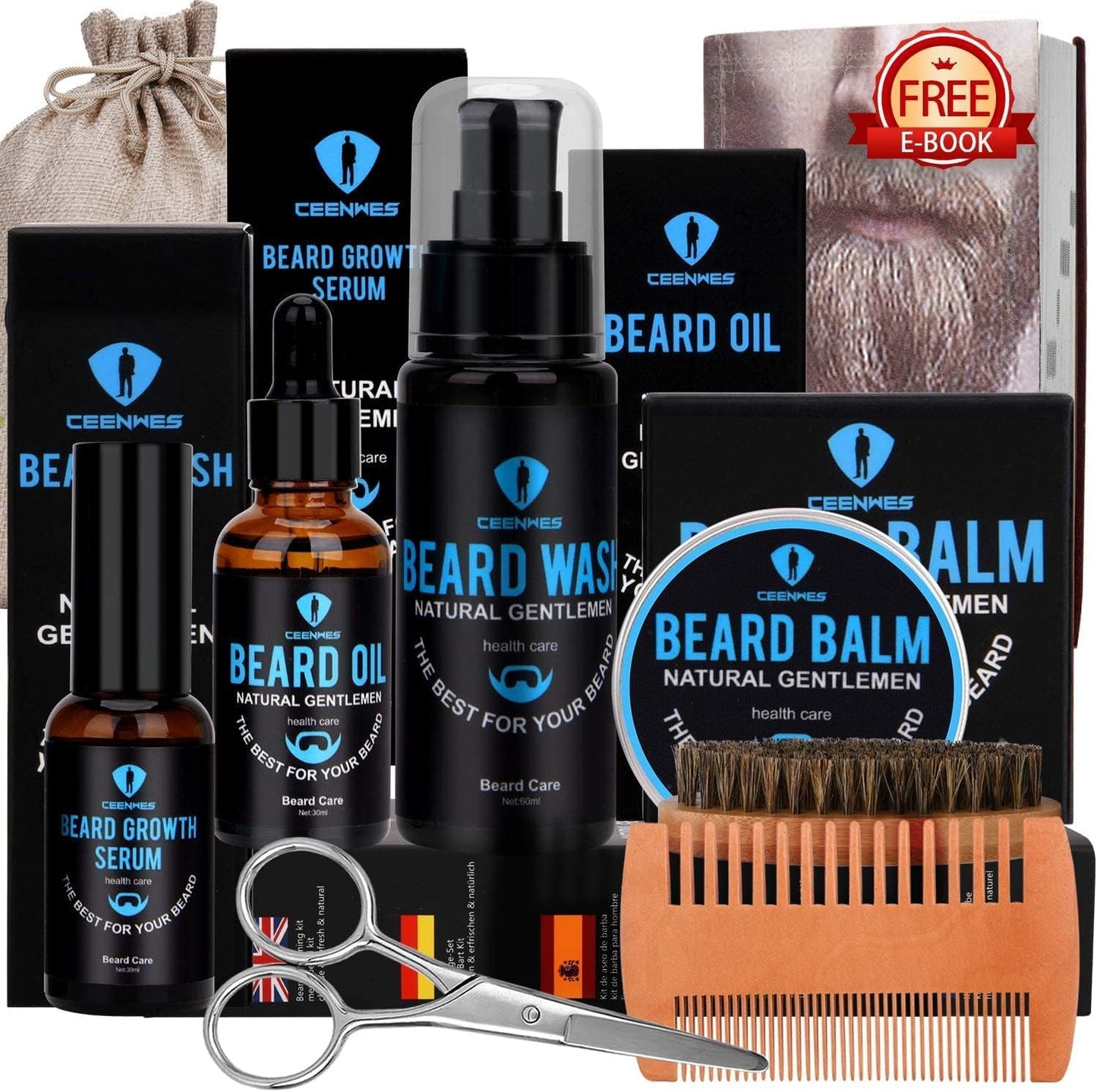 Beard Grooming Kit,Beard Kit with Beard Oil,Beard Growth Serum,Beard Wash, Beard Balm,Beard Brush, Beard Comb, Beard & Mustache Scissors Beard Growth Beauty and Personal Care Ceenwes