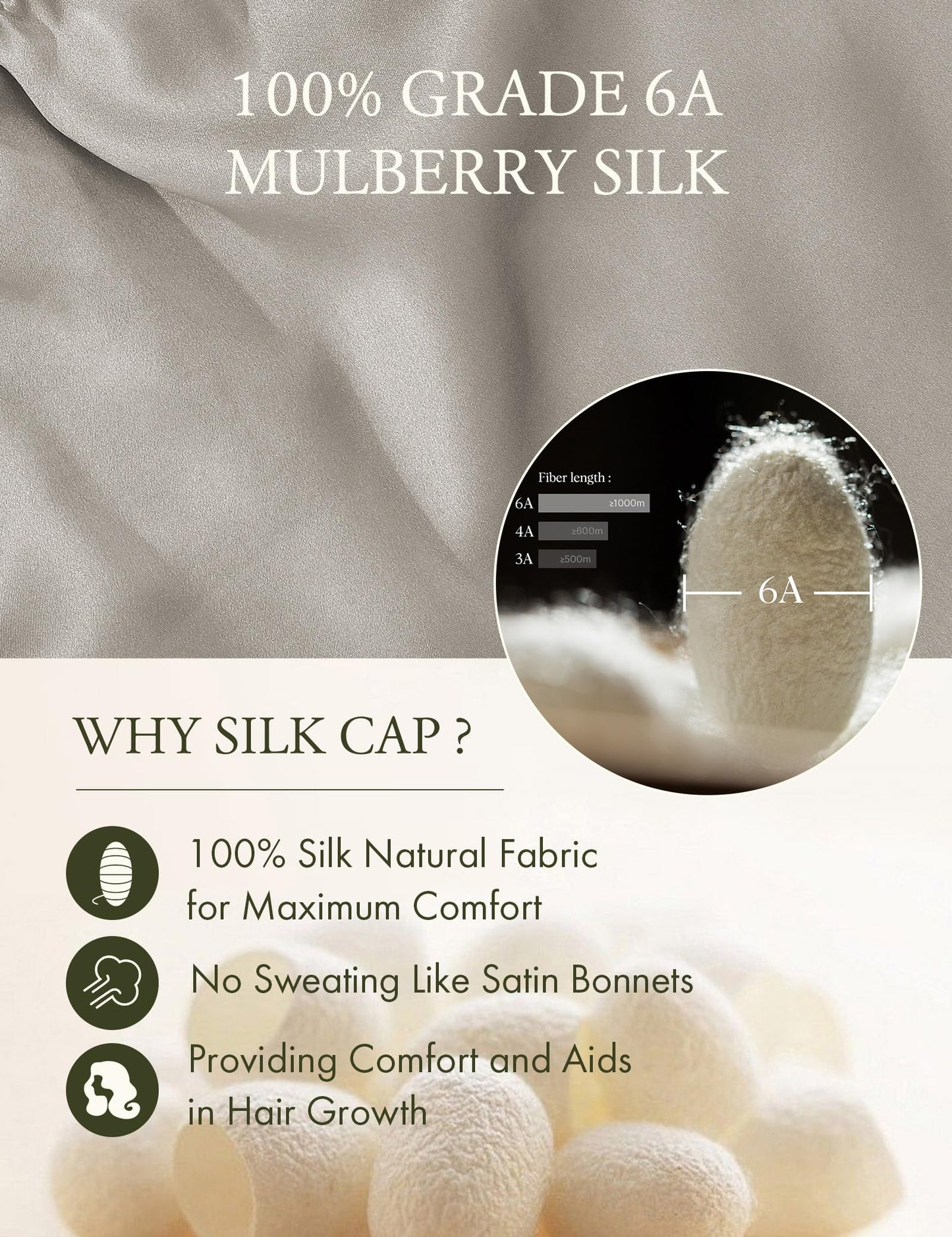LilySilk Pure Mulberry Silk Long Bonnet for Sleeping - 19MM Silk Hair Cap for Long Curly Hair - Women's Sleep Cap with Elastic Band, Silvergray Beauty and Personal Care LilySilk