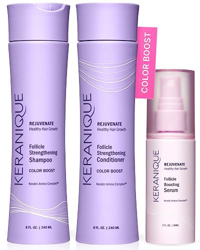Keranique Color Treated Shampoo and Conditioner Set with Follicle Booster Hair Serum - Keratin Enriched Color Boost Set w/Shampoo, Conditioner Beauty & Personal Care Keranique
