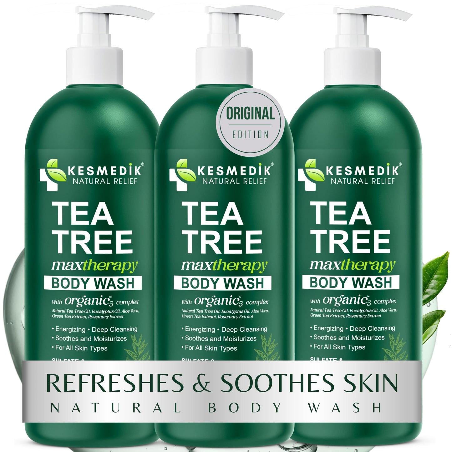 KESMEDIK Tea Tree Body Wash MaxTherapy with Eucalyptus, Aloe & 100% Tea Tree Oil for Skin, Cleans, Soothes and Refreshes Sensitive, Itchy Skin, Body Beauty and Personal Care KESMEDIK Default Title