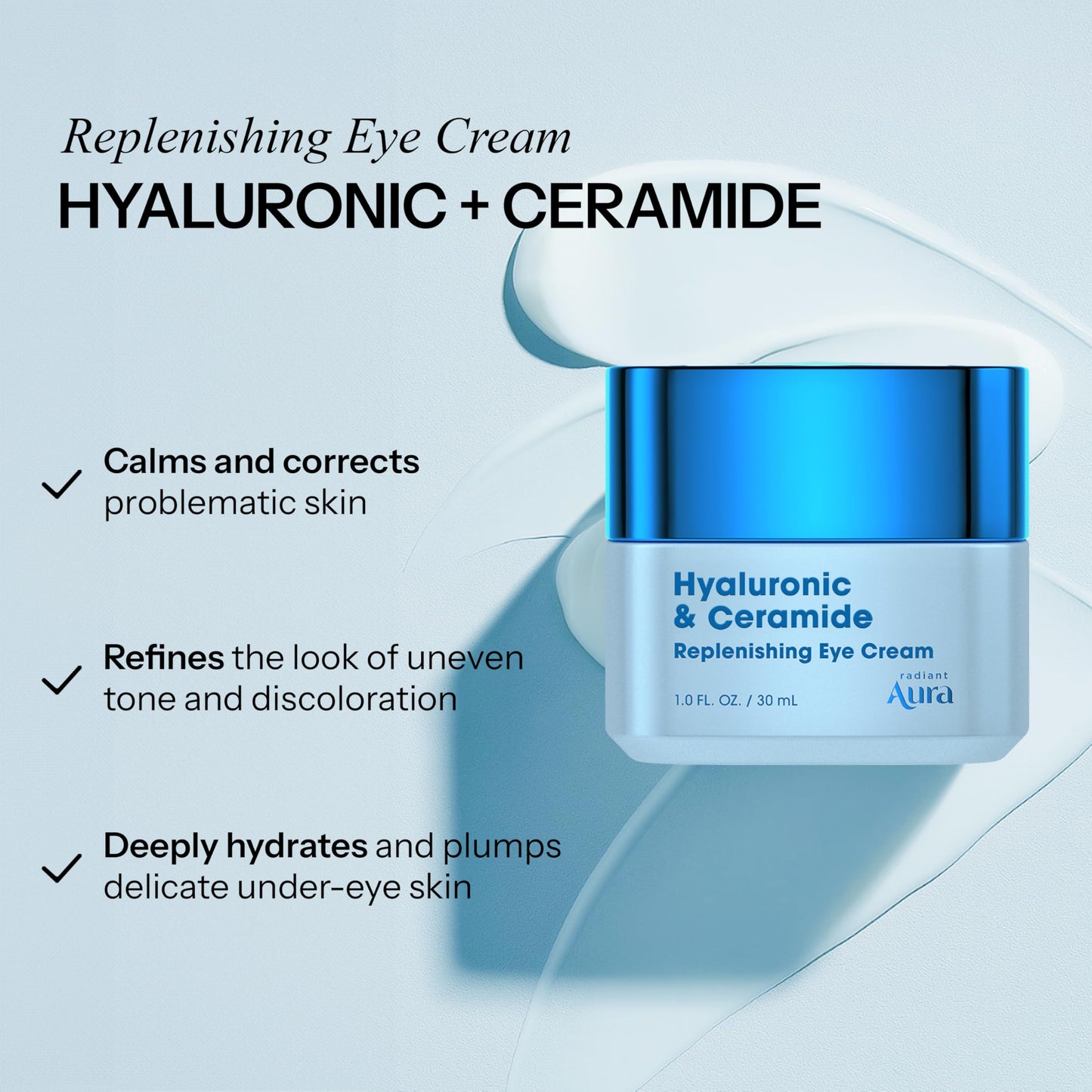 Radiant Aura Hyaluronic Acid & Ceramide Eye Cream For Dark Circles - Dermatologist Tested, Anti Aging Korean Skin Care - Deep Hydration & Depuffing Beauty & Personal Care Radiant Aura
