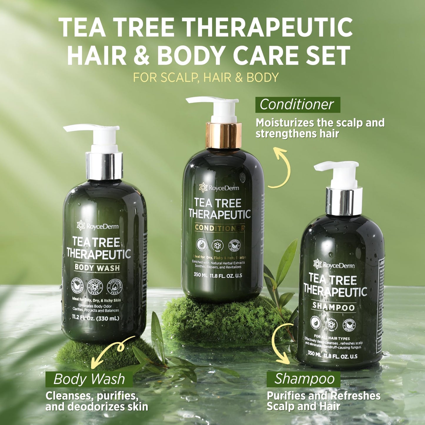 Roycederm Tea Tree Therapeutic Set: Shampoo, Conditioner & Body Wash Beauty & Personal Care Roycederm