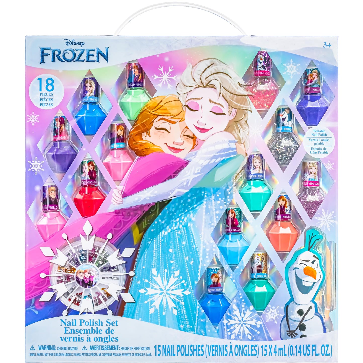 Disney Frozen Non-Toxic Peel-Off Nail Polish Set with Shimmery and Opaque Colors with Nail Gems for Girls Ages 3+, Perfect for Parties, Sleepovers Beauty & Personal Care Townley Girl