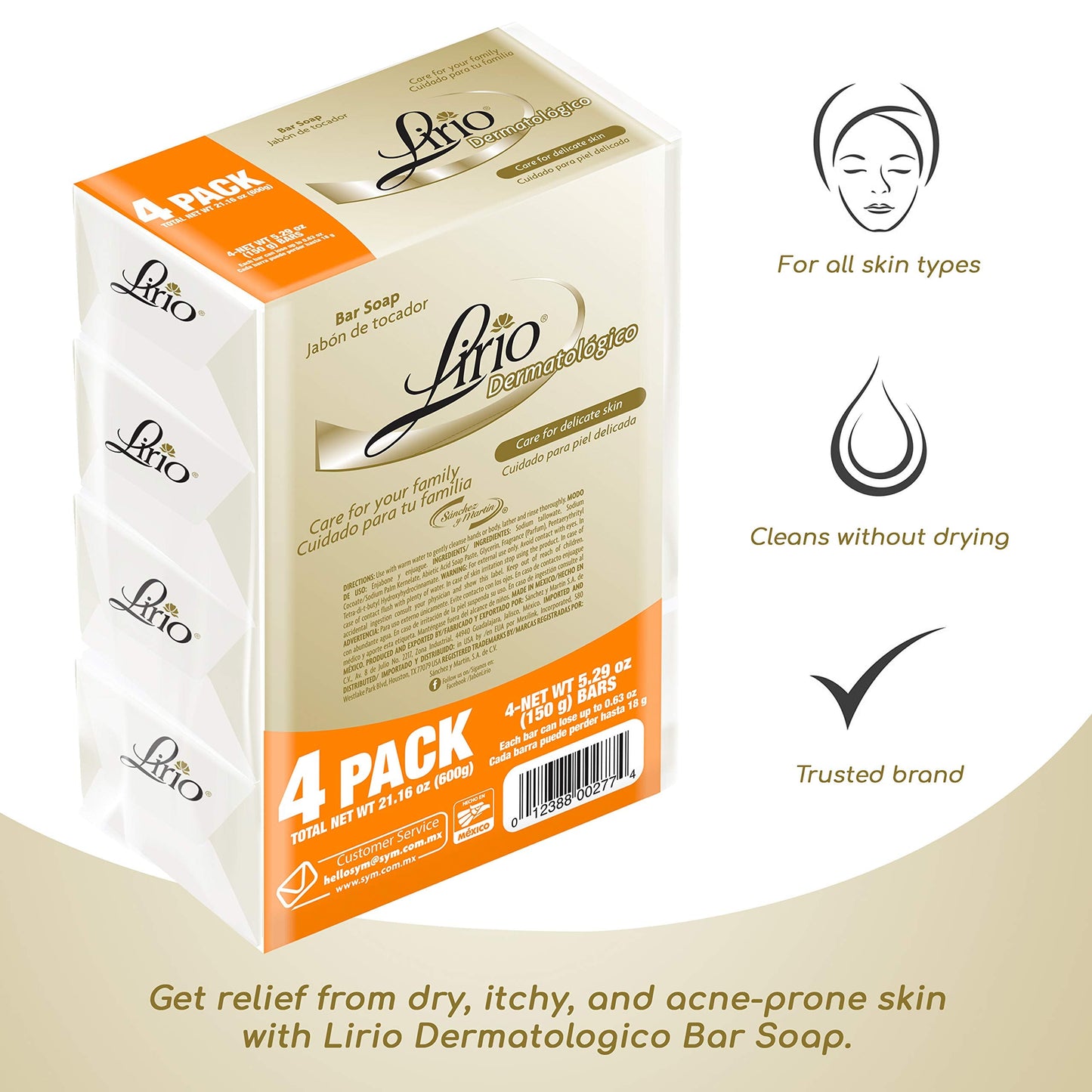 Lirio Derma Bar Soap, Dermatologico Body Soap, 5.3 Ounce, Pack of 4 Beauty & Personal Care Lirio