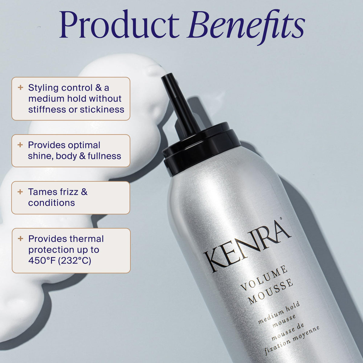 Kenra Volume Mousse 12 | Medium Hold Mousse | Non-Drying, Non-Flaking Lightweight Formulation |Styling Control Without Stiffness Or Stickiness | Tames