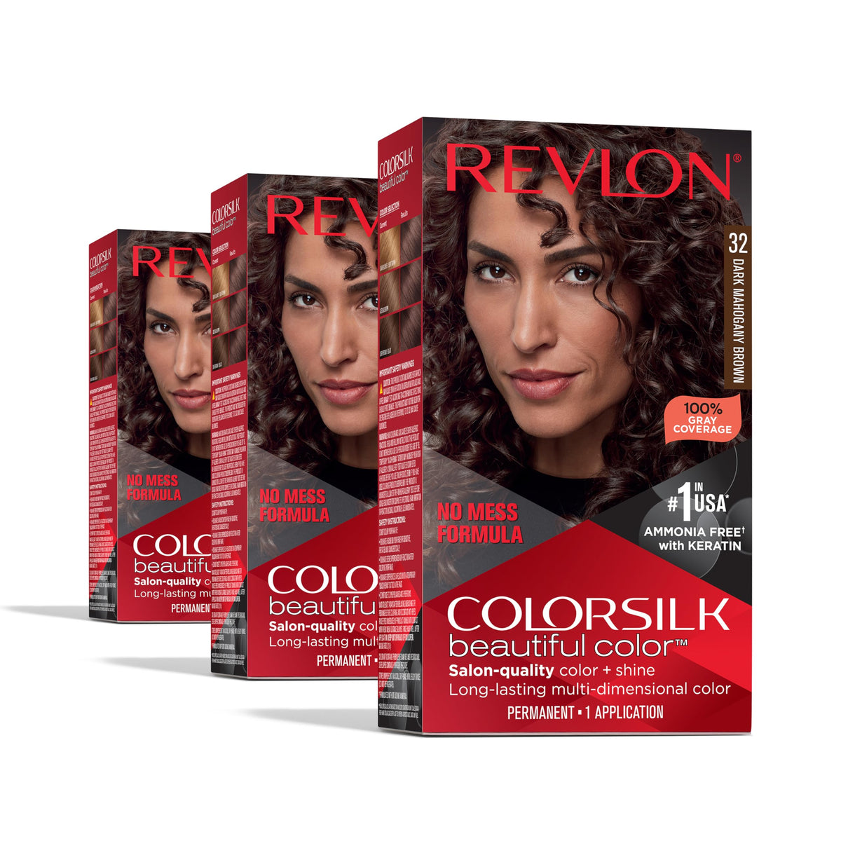 Revlon Colorsilk Beautiful Color Permanent Hair Color, (OLD VERSION) 32 Dark Mahogany Brown (Pack of 3) Beauty & Personal Care REVLON