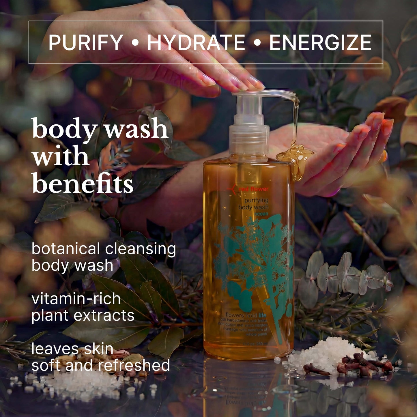Red Flower Ocean Purifying Body Wash - Cleanse & Hydrate Botanical Shower Gel with Organic Fruit & Leaf Extracts for Hydrated, Radiant Skin (10 oz) Beauty & Personal Care Red Flower