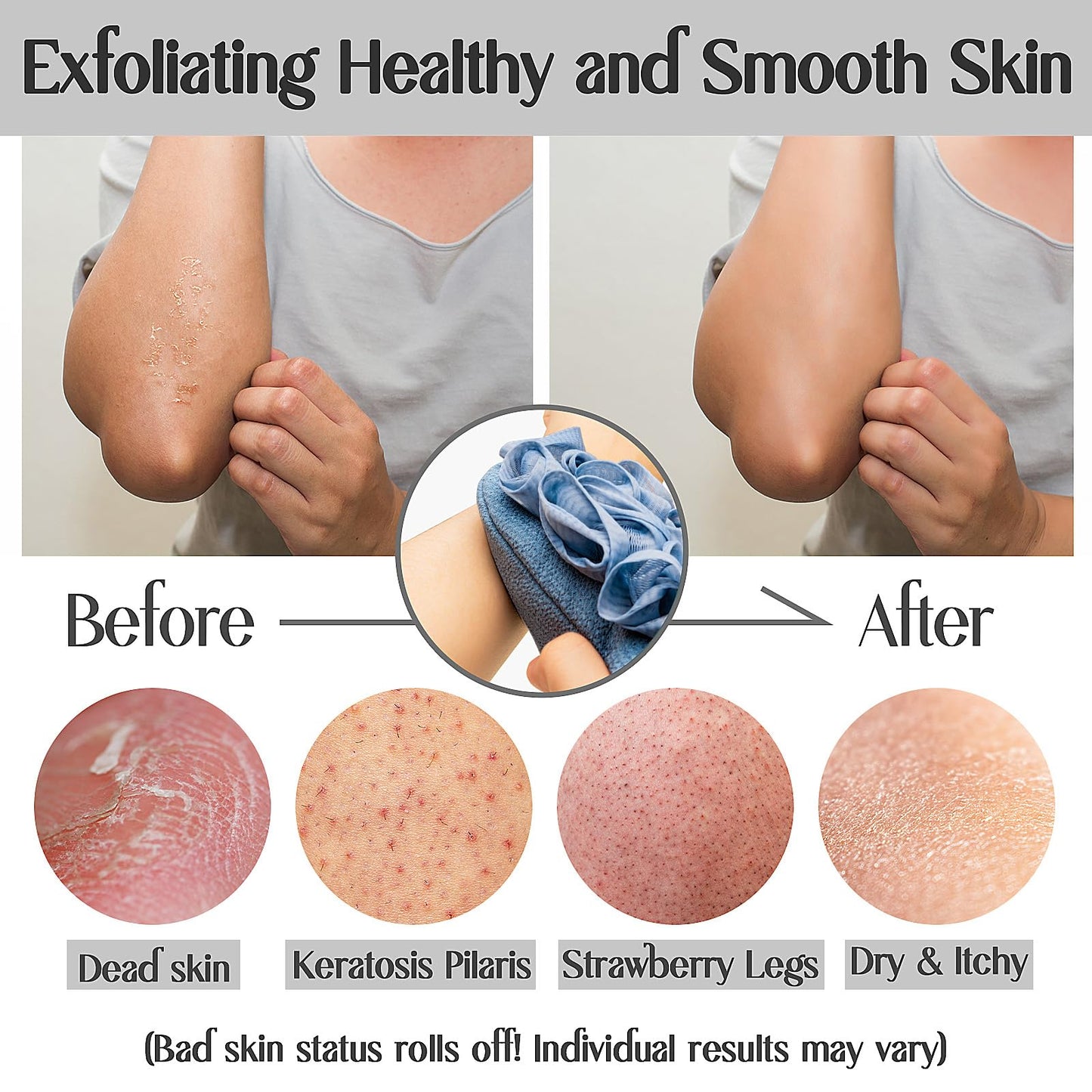 Deep Exfoliating Mitt Double-Sided Glove for Shower, with Long Exfoliating Washcloth Towel - Extreme Body & Back Scrubber Exfoliator, Body Massage Beauty and Personal Care kullder