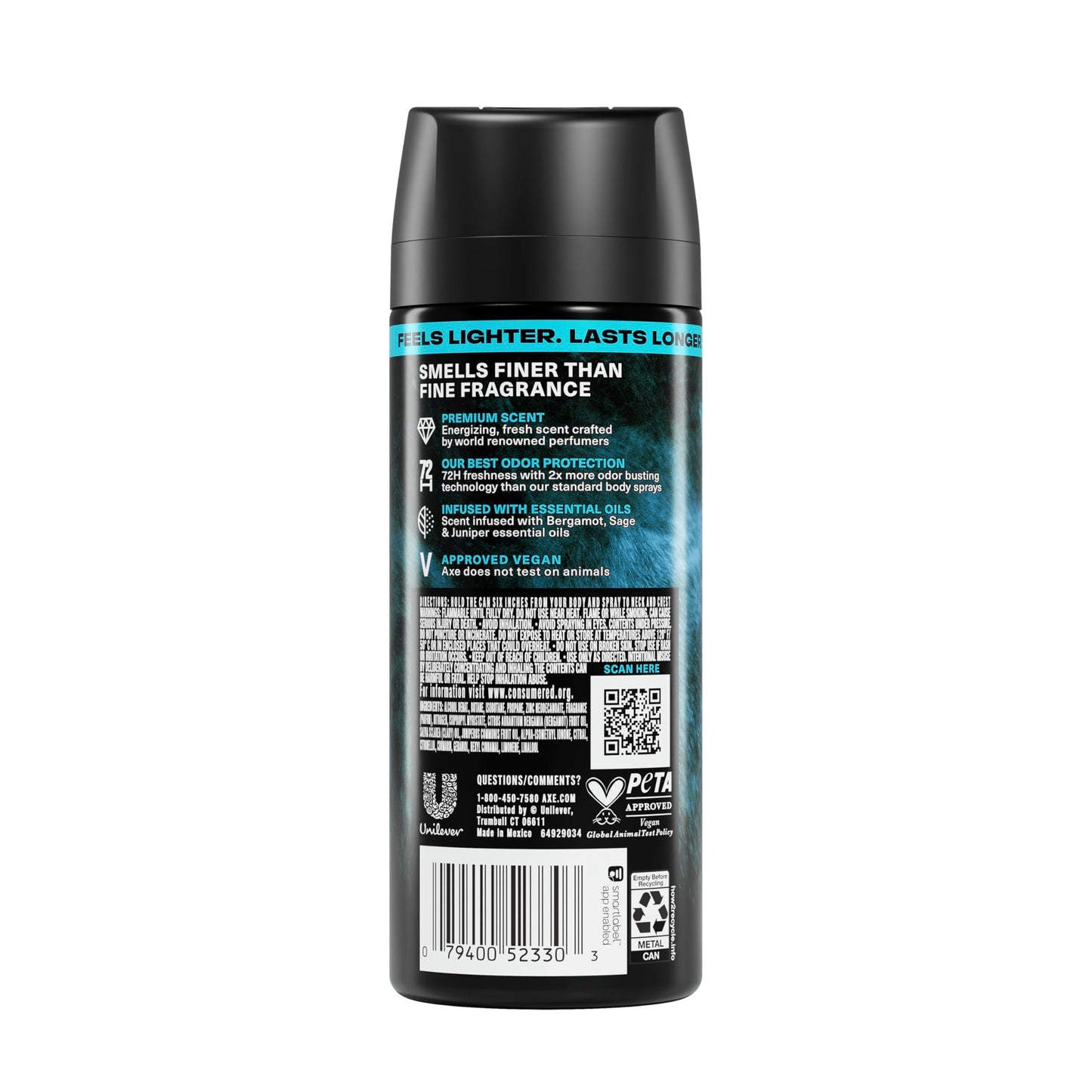 AXE Fine Fragrance Collection Body Spray Aqua Bergamot 72 Hour Freshness Aluminum Free 2.9 oz Beauty and Personal Care AXE