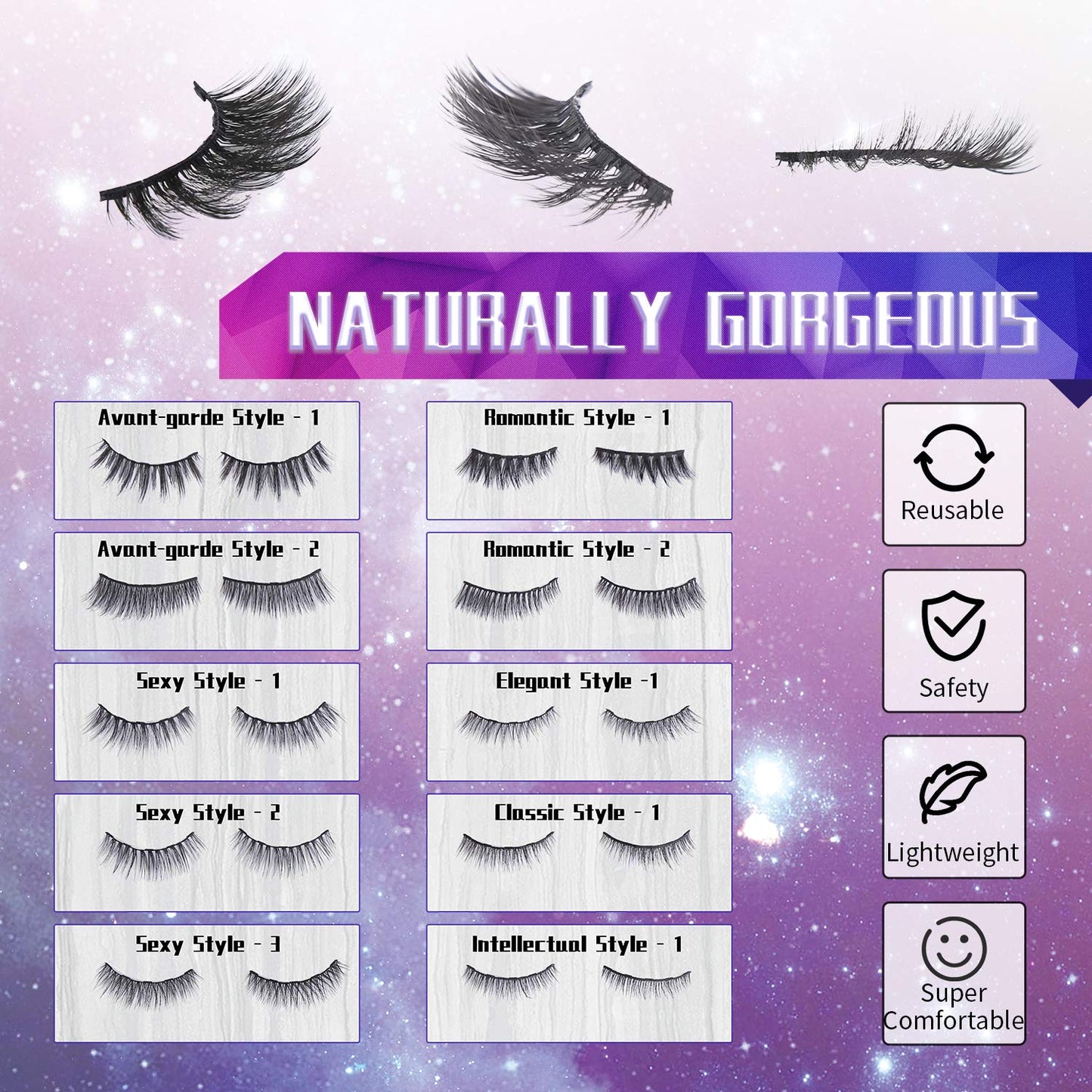 Magnetic Eyelashes with Eyeliner Kit- 10 Pairs Premium 3D Natural Look Reusable Eyelashes with Tweezers Applicator, Strong Magnetic Eyeliner Beauty & Personal Care DEJAVIA