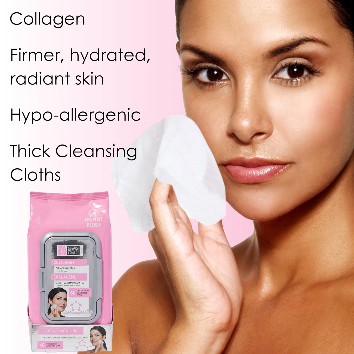 Global Beauty Care Collagen Makeup Remover Wipes - Gentle Daily Facial Cleansing Wipes for Sensitive Skin, Hydrating, Firming & Renewing For Smooth Beauty & Personal Care Global Beauty Care Premium