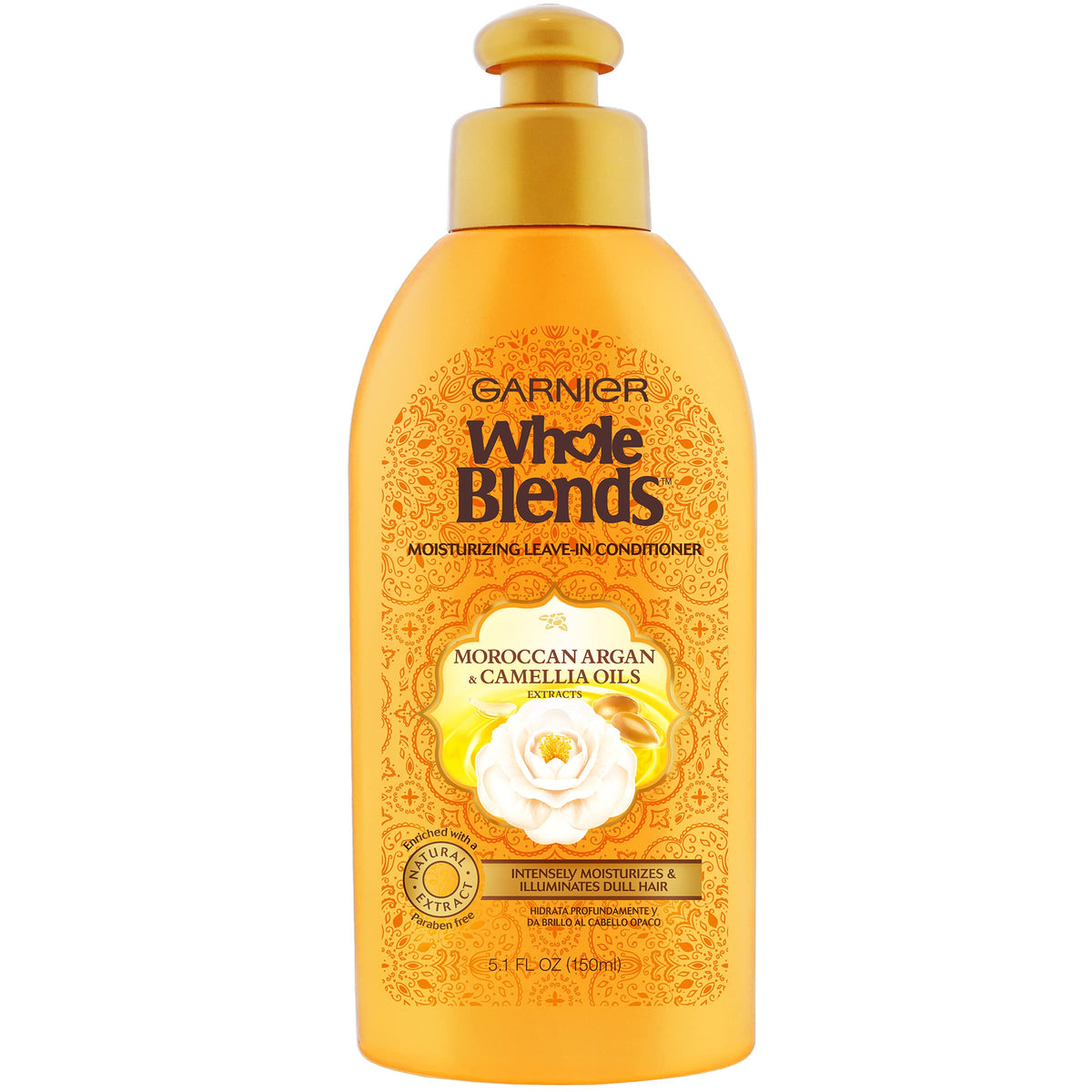 Garnier Whole Blends Moroccan Argan & Camellia Oils Moisturizing Leave-in Conditioner for Dull Hair, 5.1 Fl Oz, 1 Count (Packaging May Vary)