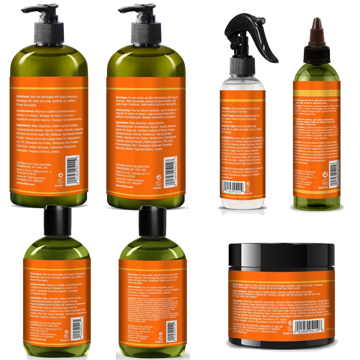 Difeel Argan Hydrating Shampoo & Conditioner Collection - 8 Piece Set, Includes Hair Oil, Mask, Leave in Spray, Travel Size - Sulfate Free, Paraben Beauty & Personal Care Difeel
