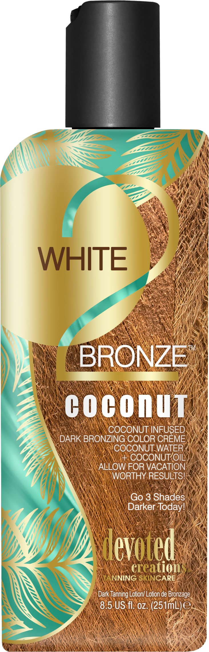 Devoted Creations White 2 Bronze Coconut - Color Enhancing Dark Bronzing Tanning Lotion with Coconut Water & Coconut Oil 8.5 oz. Beauty & Personal Care Devoted Creations