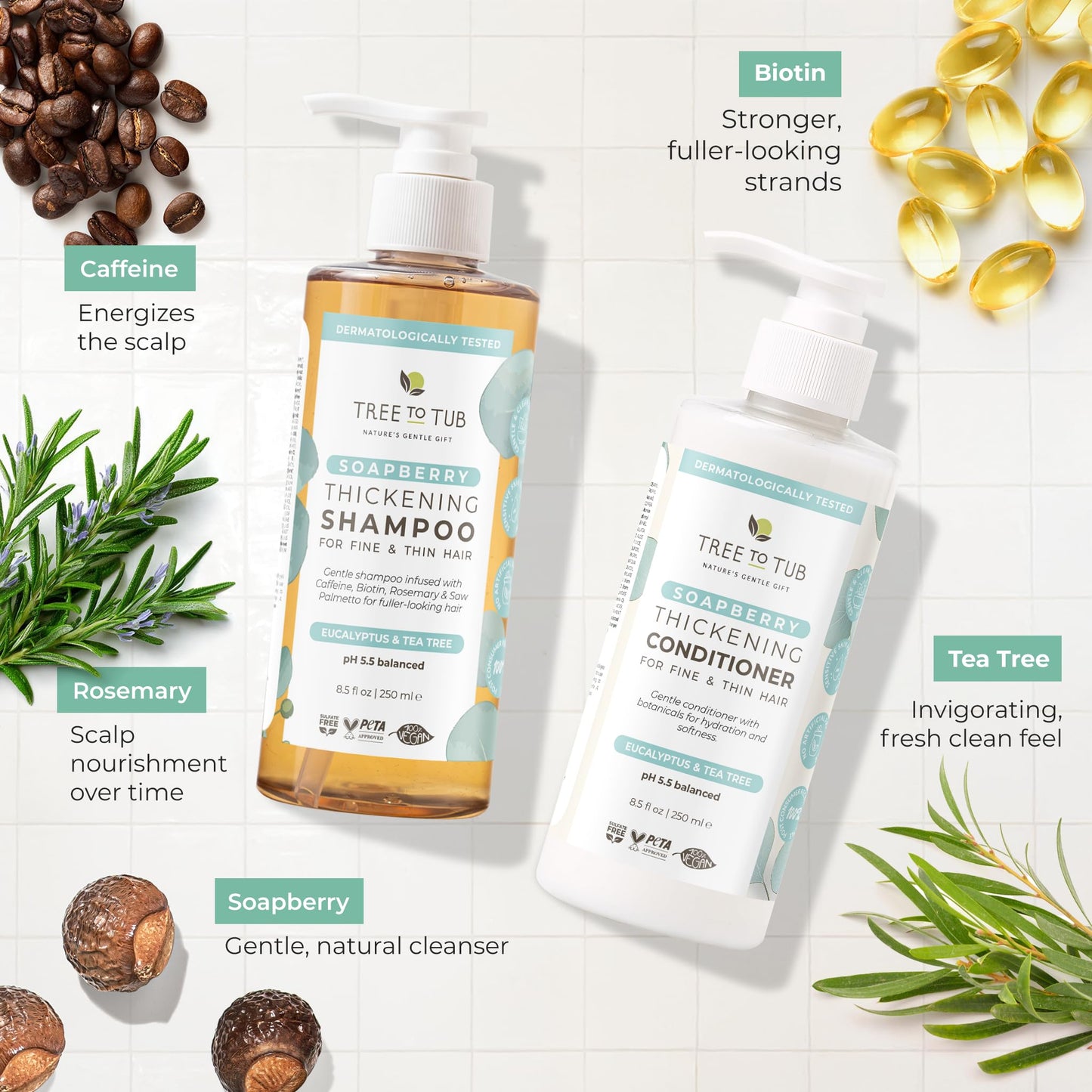 Tree To Tub Volumizing Biotin Shampoo and Conditioner Set - Activating Caffeine for Fuller Hair, Thickening Shampoo and Conditioner for Women & Men Beauty & Personal Care Tree To Tub