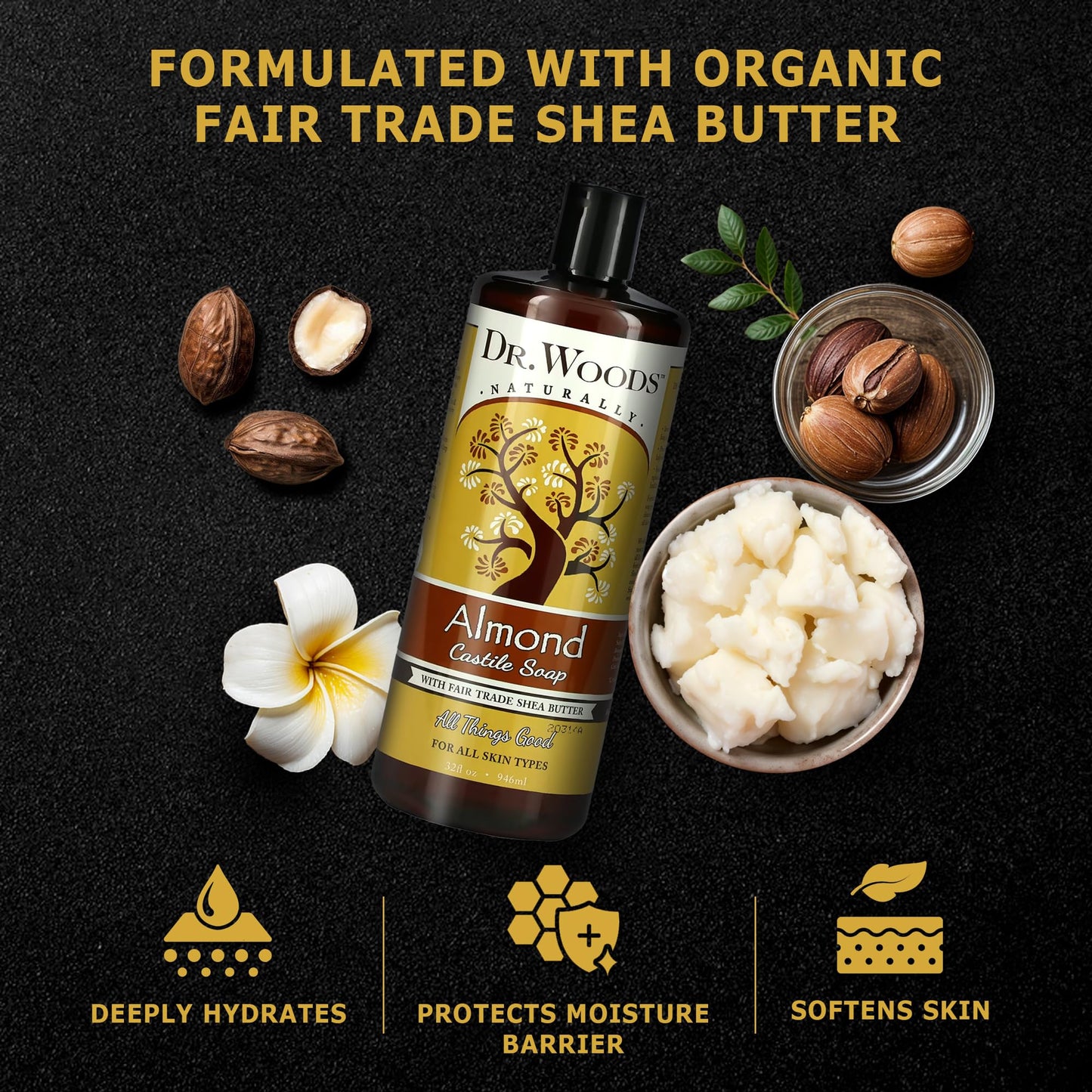 Dr. Woods Almond Liquid Castile Soap - Castile Soap with Pure Almond Oil, Body Wash for Men and Women, Organic Shea Butter, Natural Cleaner for Face Beauty & Personal Care Dr. Woods