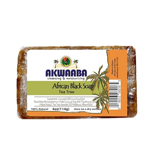 AKWAABA African Black Soap | Tea Tree | Bar Soap | 4 oz | For Face & Body Beauty & Personal Care AKWAABA