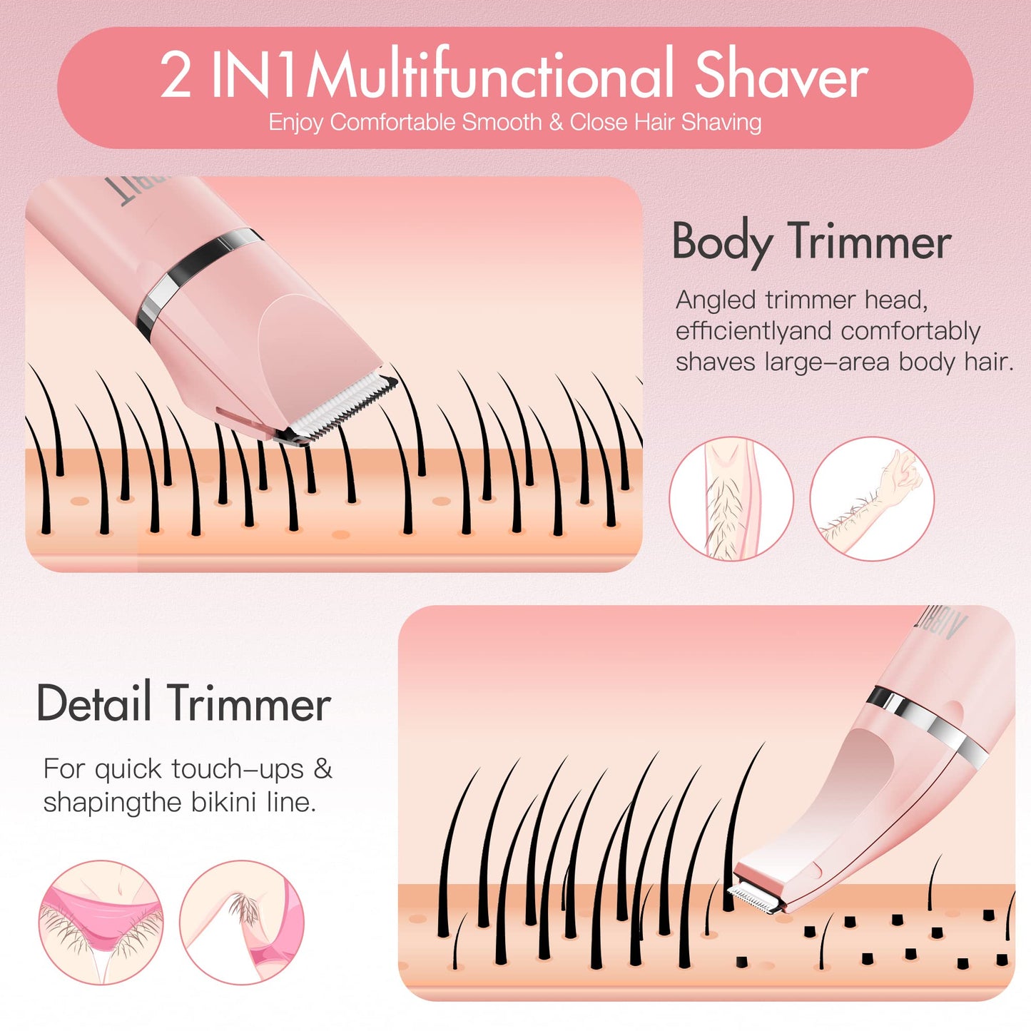 AIBRIT PRO Electric Bikini Trimmer for Women - 2 in 1 Electric Lady Pubic Hair Groomer Painless Hair Removal Razor Body Shaver, Portable Ladies Shaver Beauty and Personal Care AIBRIT PRO