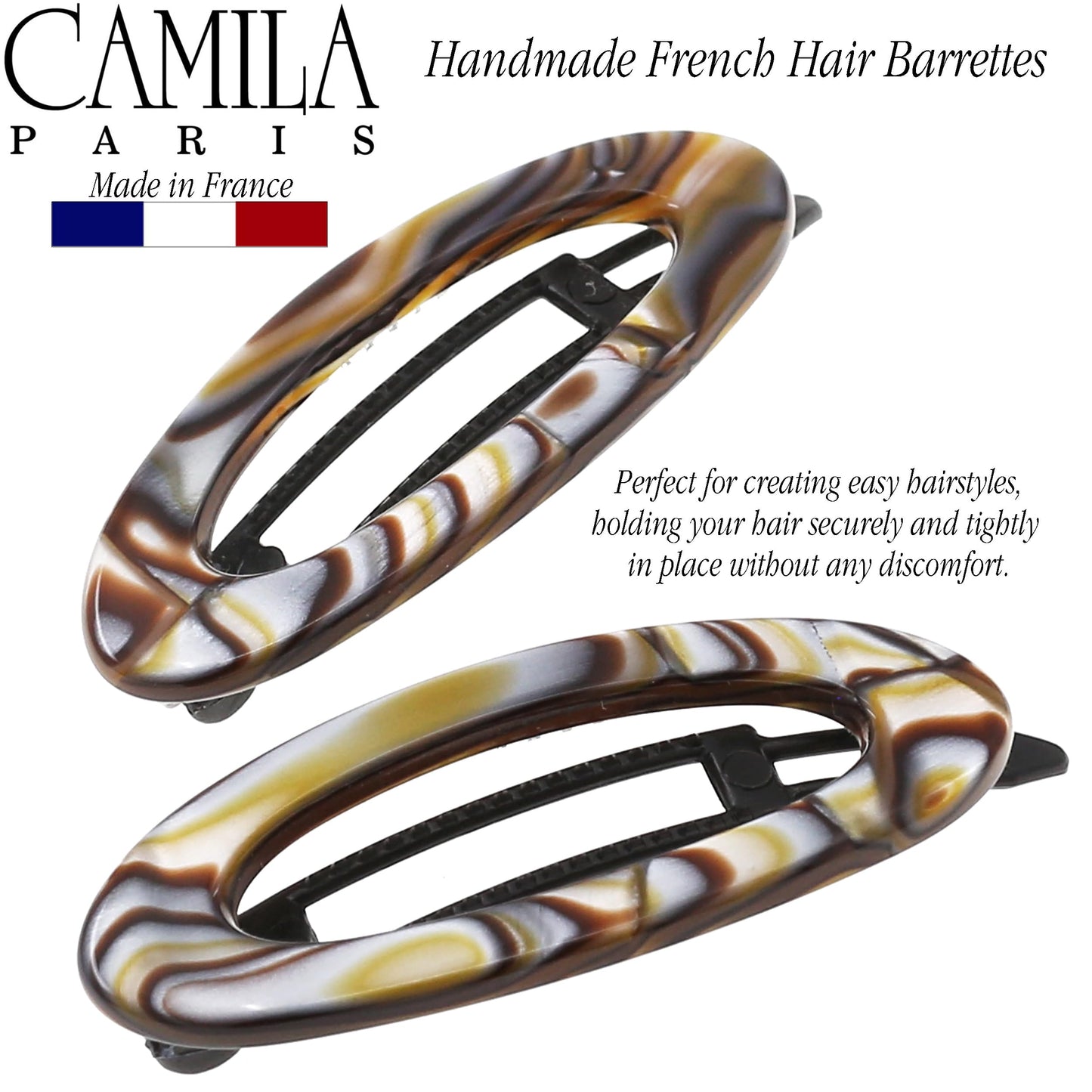 Camila Paris CP3367 French Hair Barrette Clip for Women, Handmade, Onyx, Side Slide-in Metal-Free Closure Strong Hold Grip Hair Clips for Girls, No Beauty & Personal Care Camila