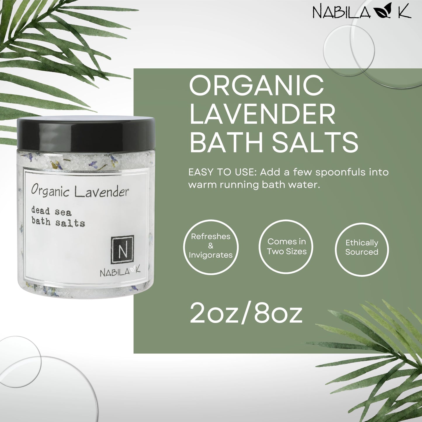 Organic Lavender Bath Salts for Women & Men - Dead Sea Salt & Epsom Salt Relaxing Soak and Scrub - Organic Buds & French Lavender Oil, Cruelty-Free Beauty and Personal Care Nabila K