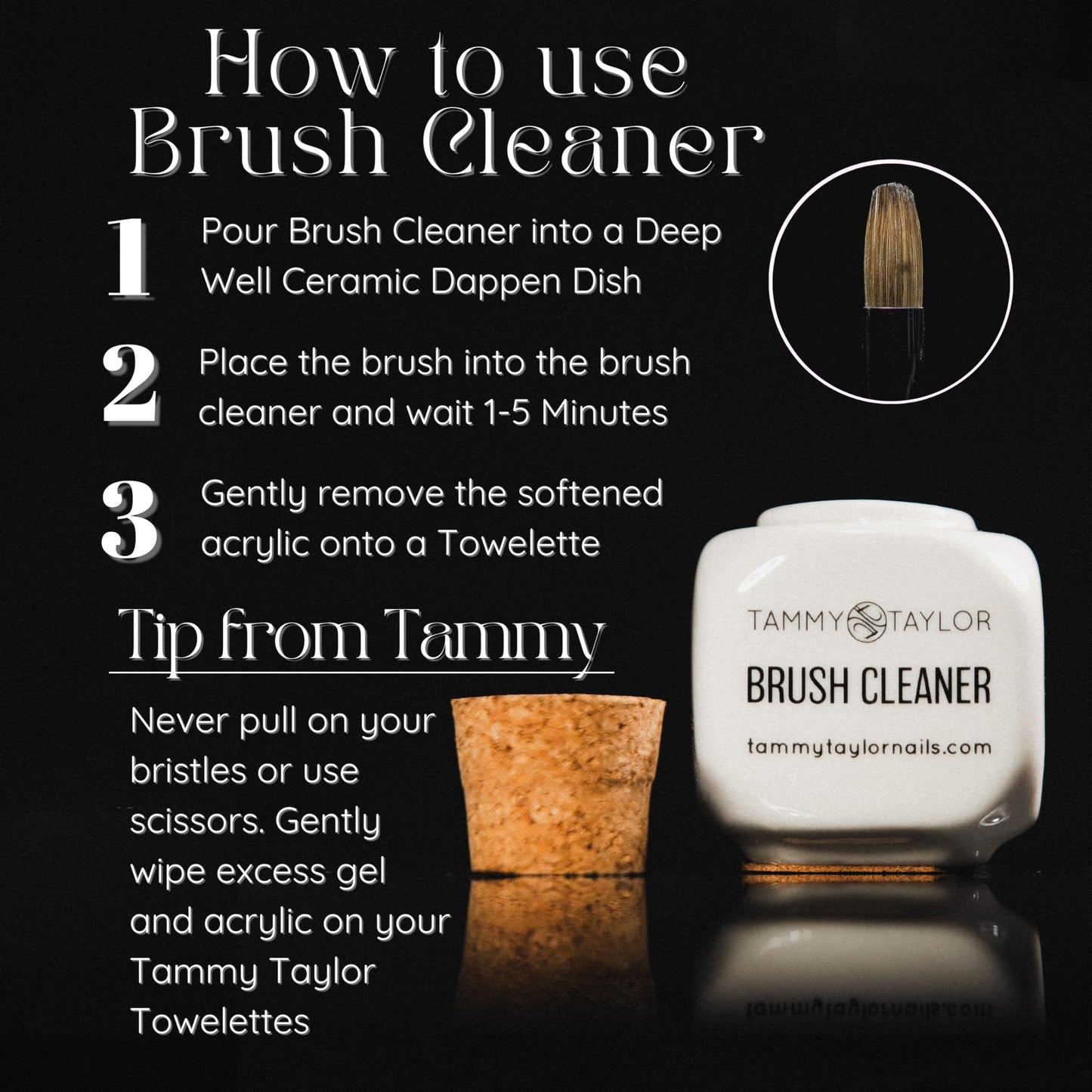 Tammy Taylor Acrylic Nail Brush Cleaner Liquid, Removes Solid Gel Nail Polish, Acrylic Dip Powder, All-in-One Poly Gel Slip Solution + Kolinsky Sable Beauty & Personal Care Tammy Taylor