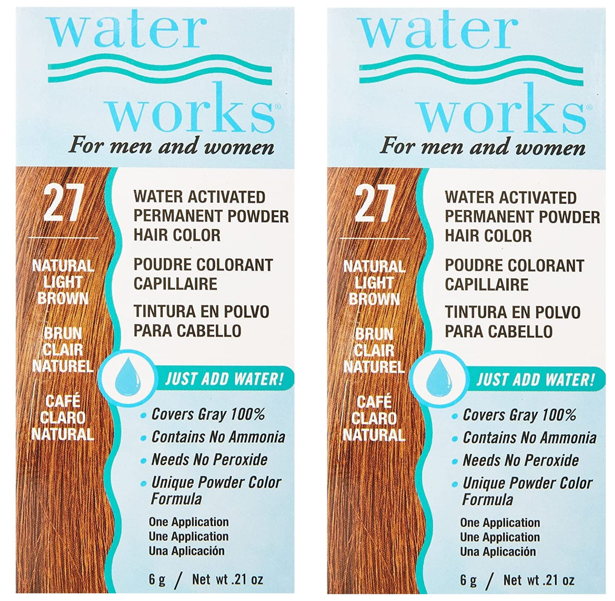 Water Works Permanent Powder Hair Color - #27 Natural Light Brown 0.2 oz. (Pack of 2) Beauty & Personal Care Water Works