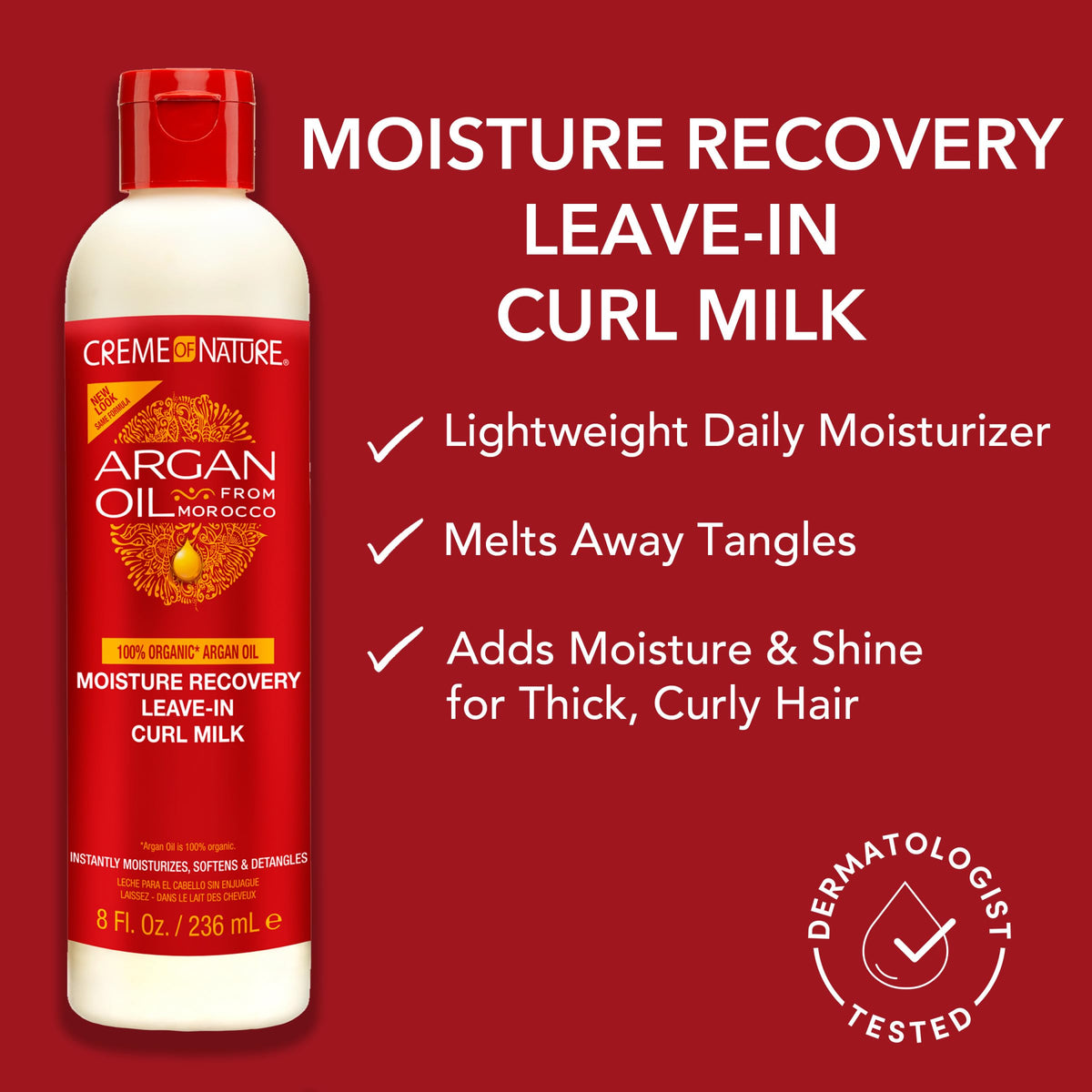 Creme of Nature Moisture Recovery Leave-In Curl Milk, Lightweight Daily Moisturizer, Detangles and Adds Shine, With Argan Oil from Morocco, 8 oz Beauty & Personal Care Creme of Nature