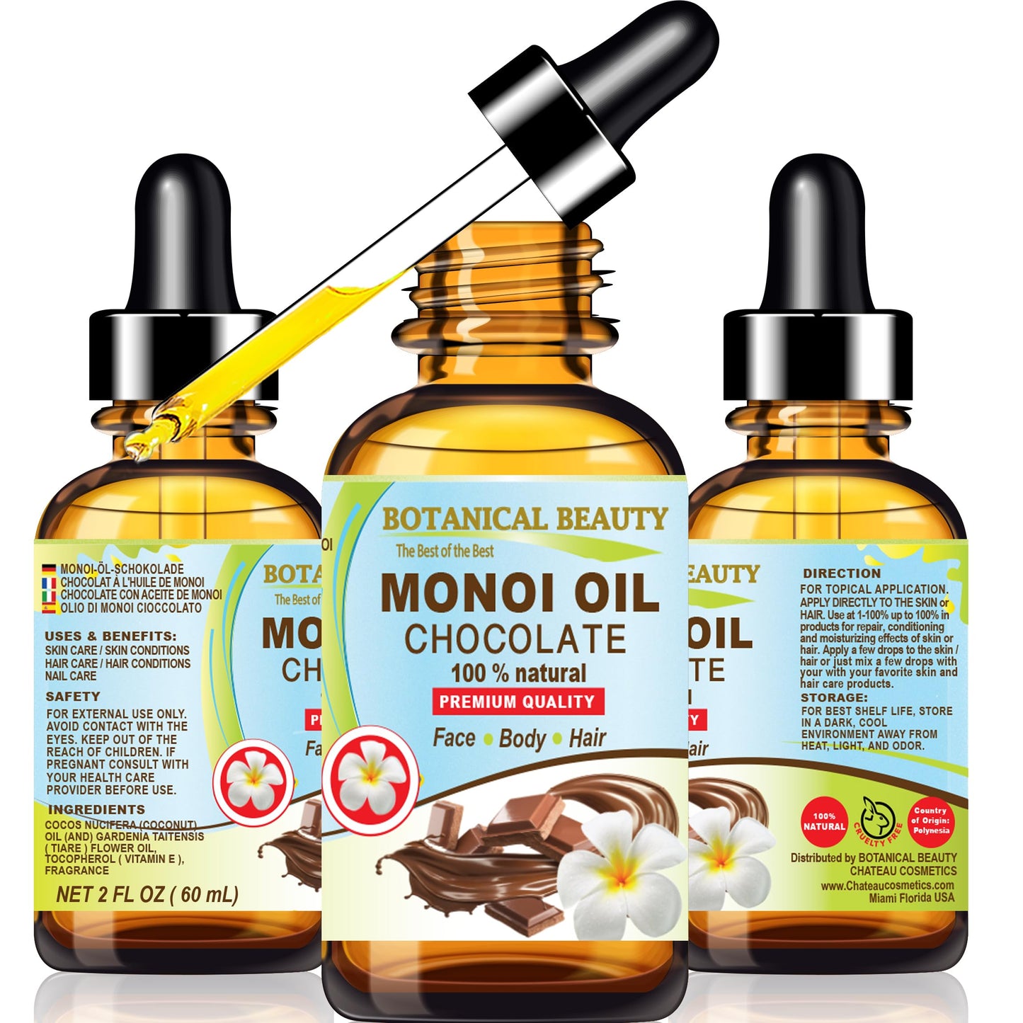 Botanical Beauty MONOI OIL Chocolate. Frangipani flowers in Coconut Oil with Chocolate aroma. 100% Natural Pure for FACE, SKIN, BODY, HAIR, NAILS Beauty & Personal Care Botanical Beauty