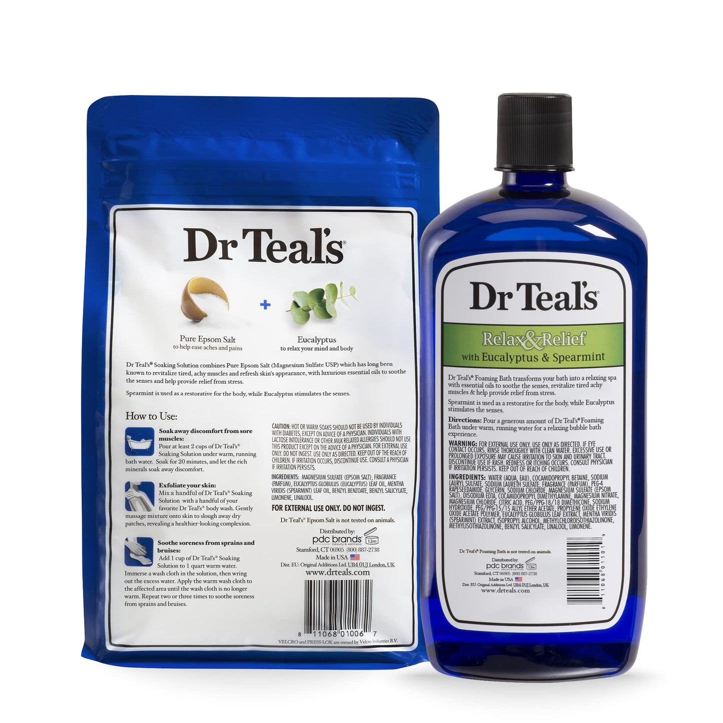 Dr Teal's Epsom Salt Soaking Solution and Foaming Bath with Pure Epsom Salt, Eucalyptus 3 Pound Bags, and 34 Ounce Bottle Beauty & Personal Care Dr Teal's