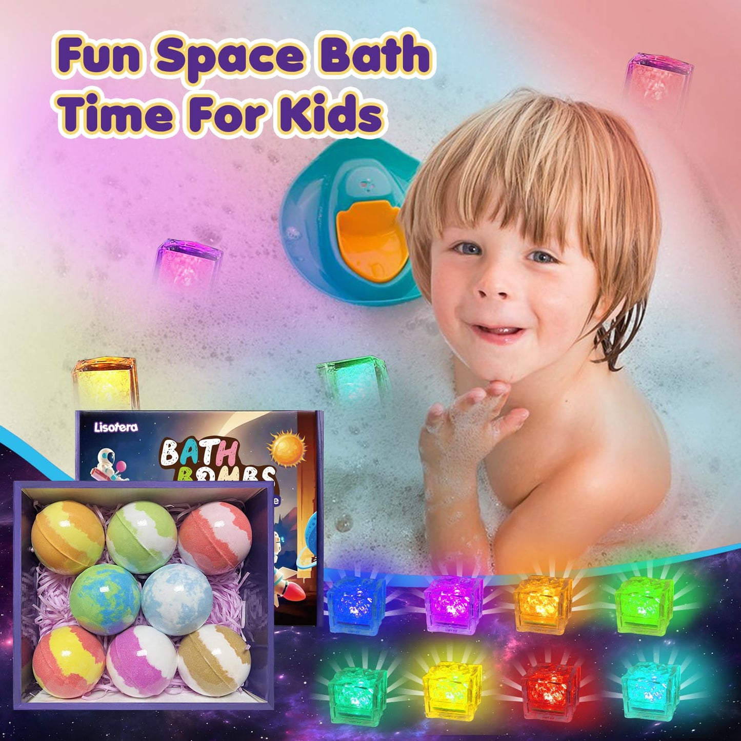 Bath Bombs for Kids with Toys Inside, 8 Light up Bath Bomb of Solar System Set, Planet Bath Bomb with Surprise Inside, Kid-Friendly Bubble Bath Beauty and Personal Care Lisotera