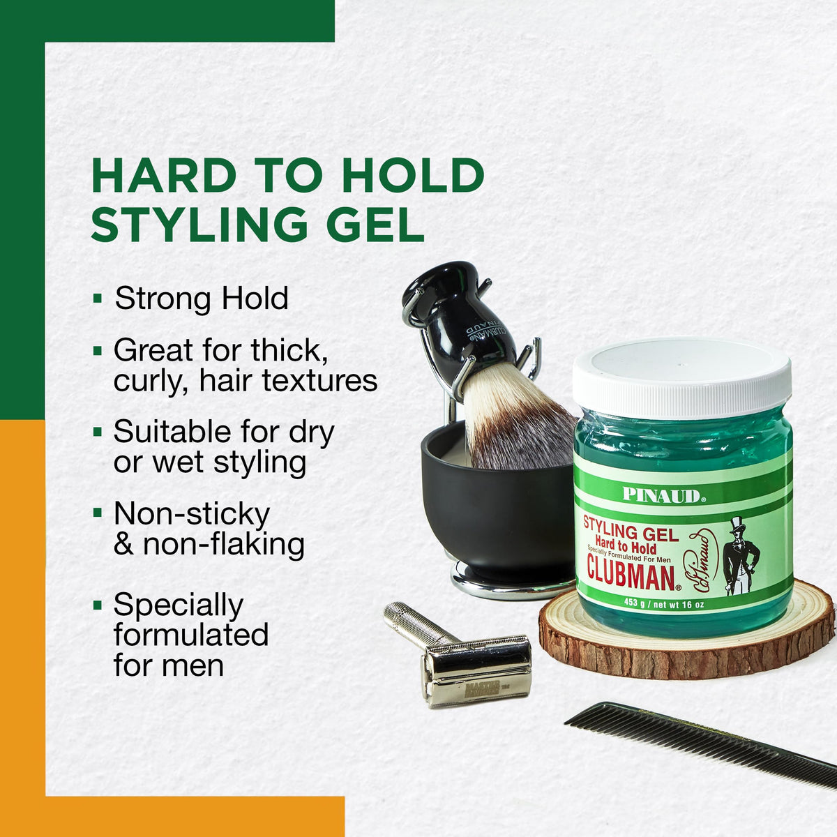 Clubman Pinaud Hair Styling Gel - Hard to Hold & High Shine Hair Gel for Men, Alcohol-Free Formula, Men's Grooming, 16 oz Beauty & Personal Care Clubman