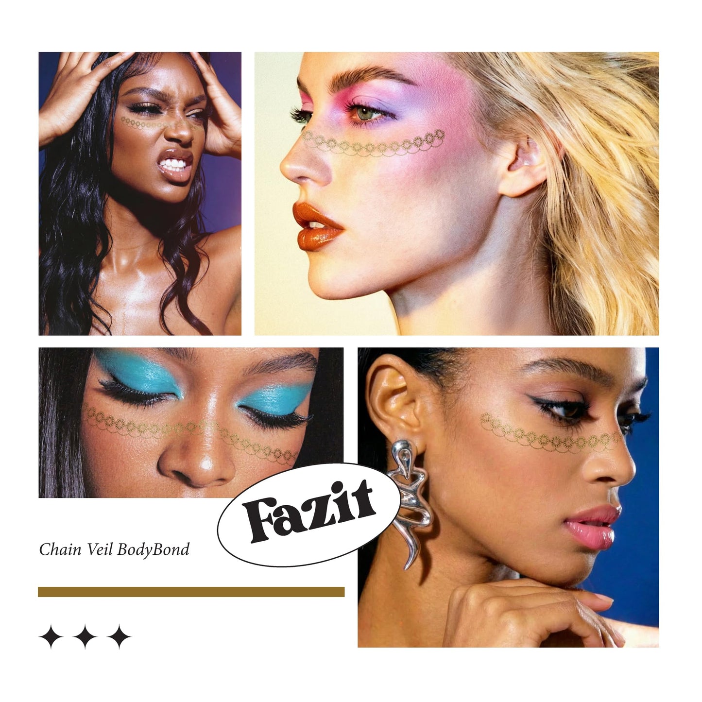 Fazit Makeup Patches - Chain Veil Bodybond - Glow Up Make-Up Patches - Cute Glitter Makeup Accessories for Women - Cosmetic Glitter for Face Beauty & Personal Care Fazit