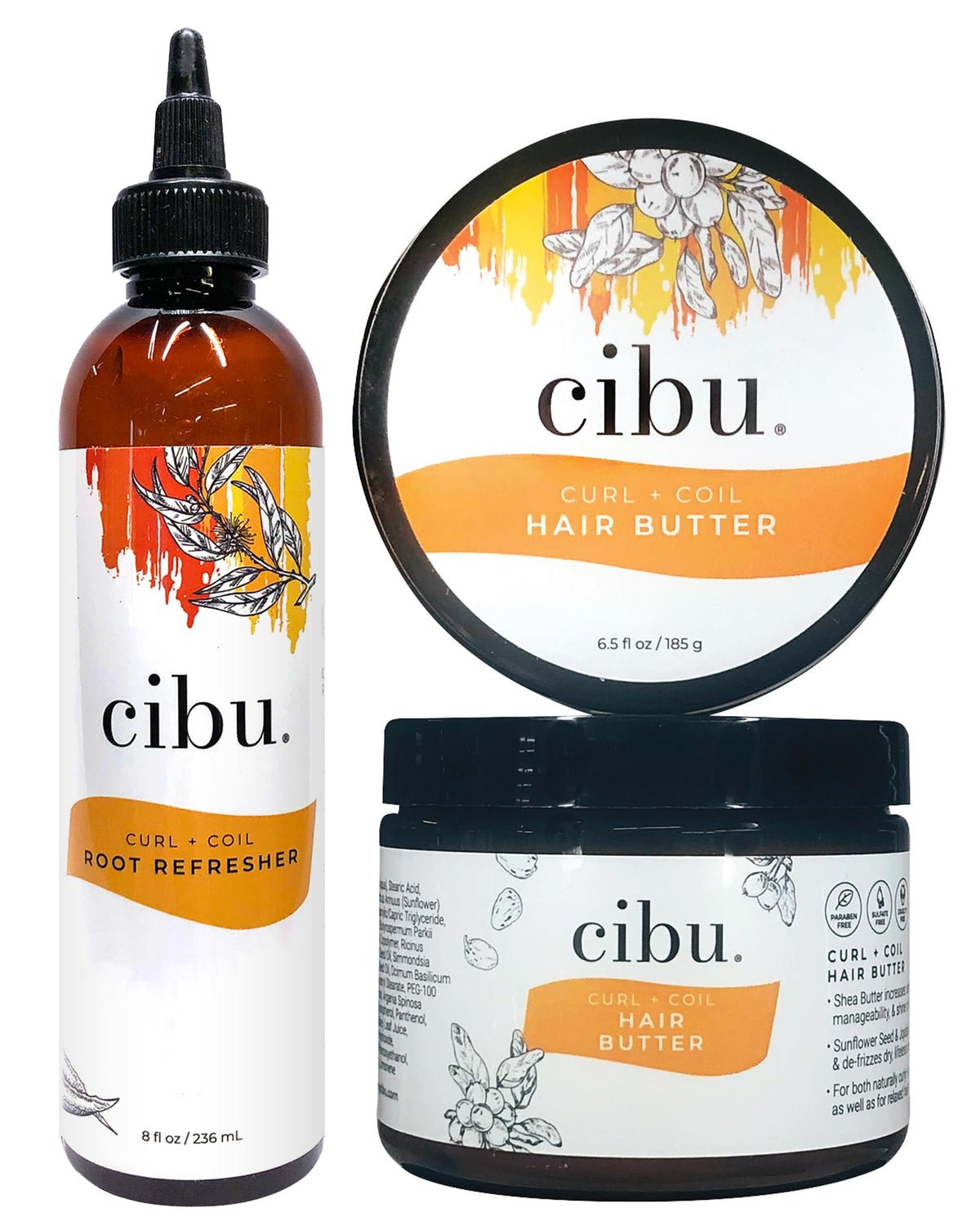 CIBU Wash Day Essential Bundle for Natural Curl and Coil - Hair Butter (6.5oz) & Root Refresh (8oz) - Hair Moisturizer and Refreshing Scalp Care for