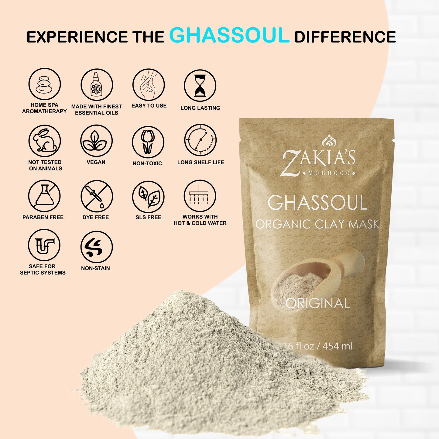 Moroccan Rhassoul Clay Mask - Organic Natural Facial and Body Clay Mask - 1 lb Beauty & Personal Care Zakia's Morocco