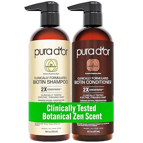 PURA D'OR Clinically Formulated Biotin Shampoo & Hair Regrowth Conditioner For Hair Thinning - 2X Concentrated Proprietary Thickening Blend For Women Beauty & Personal Care PURA D'OR