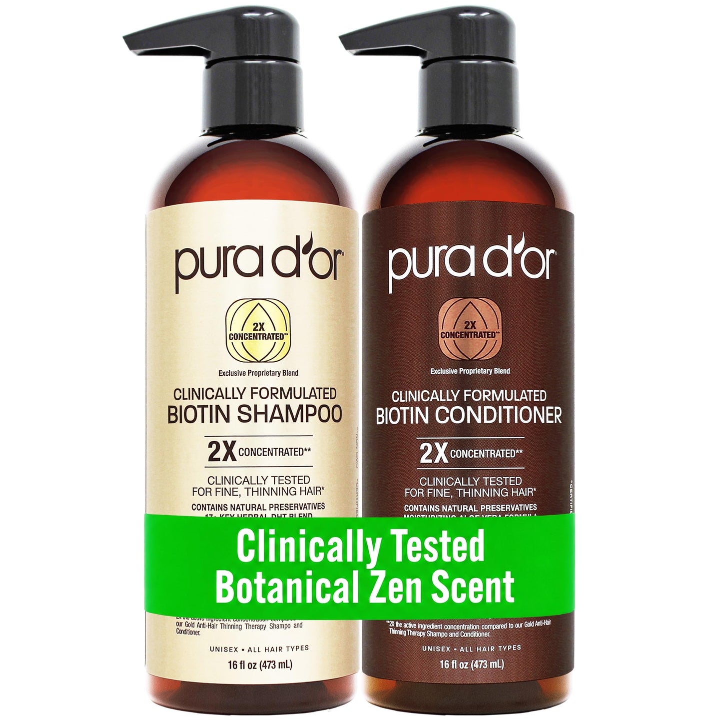 PURA D'OR Clinically Formulated Biotin Shampoo & Hair Regrowth Conditioner For Hair Thinning - 2X Concentrated Proprietary Thickening Blend For Women Beauty & Personal Care PURA D'OR