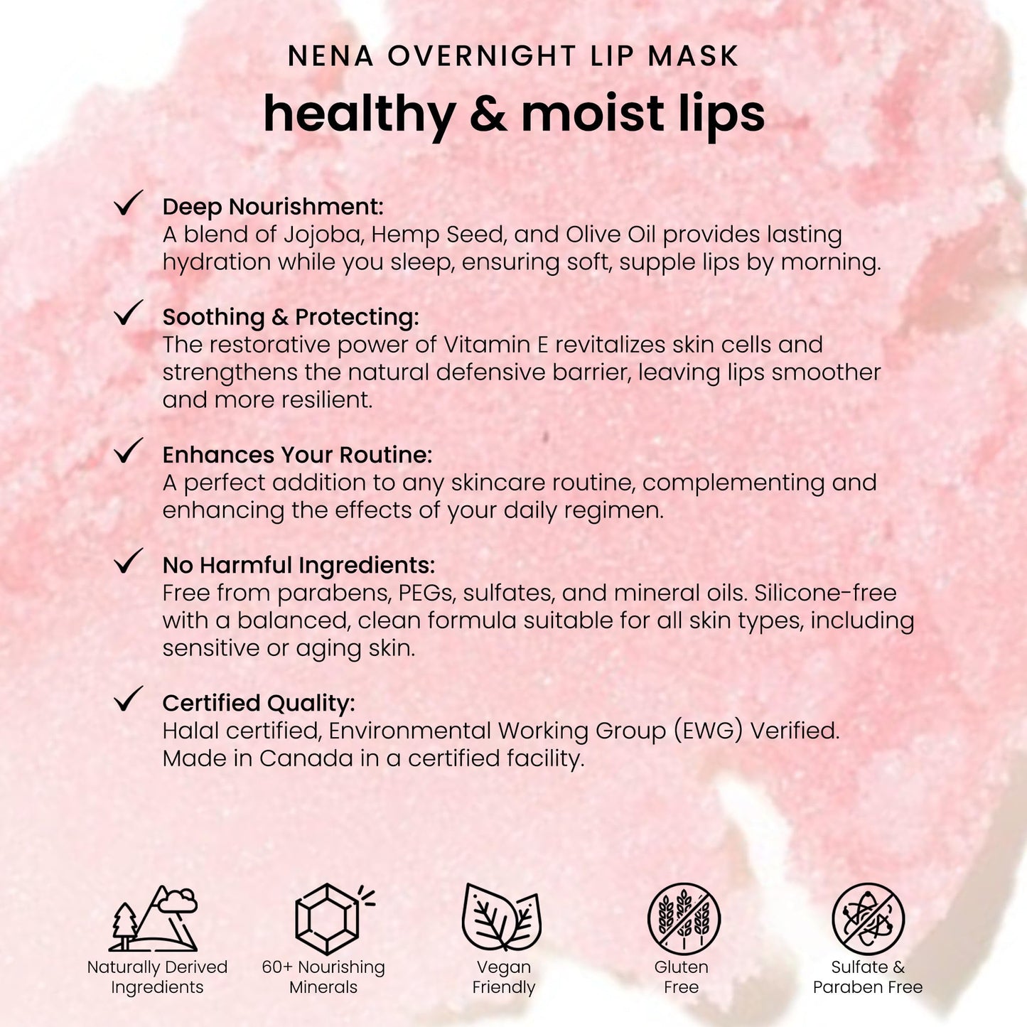 NENA Skincare Overnight Lip Mask - Lip Mask for Women - Deeply Hydrates with Natural Minerals, Nourishing Oils and Butters - Non-Sticky - 0.5 oz. Beauty and Personal Care NENA