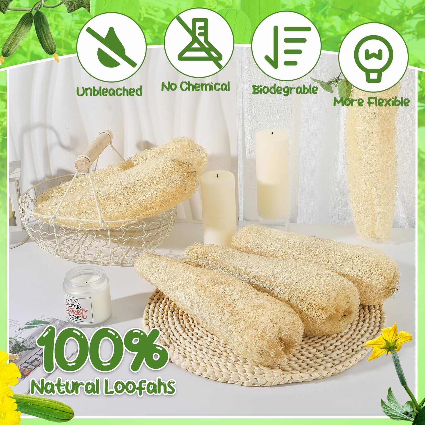 ZhouBoat 11.8 inches Natural Loofah Sponges Pack of 6, for Kitchen Dishes Body Scrubber Beauty and Personal Care ZhouBoat