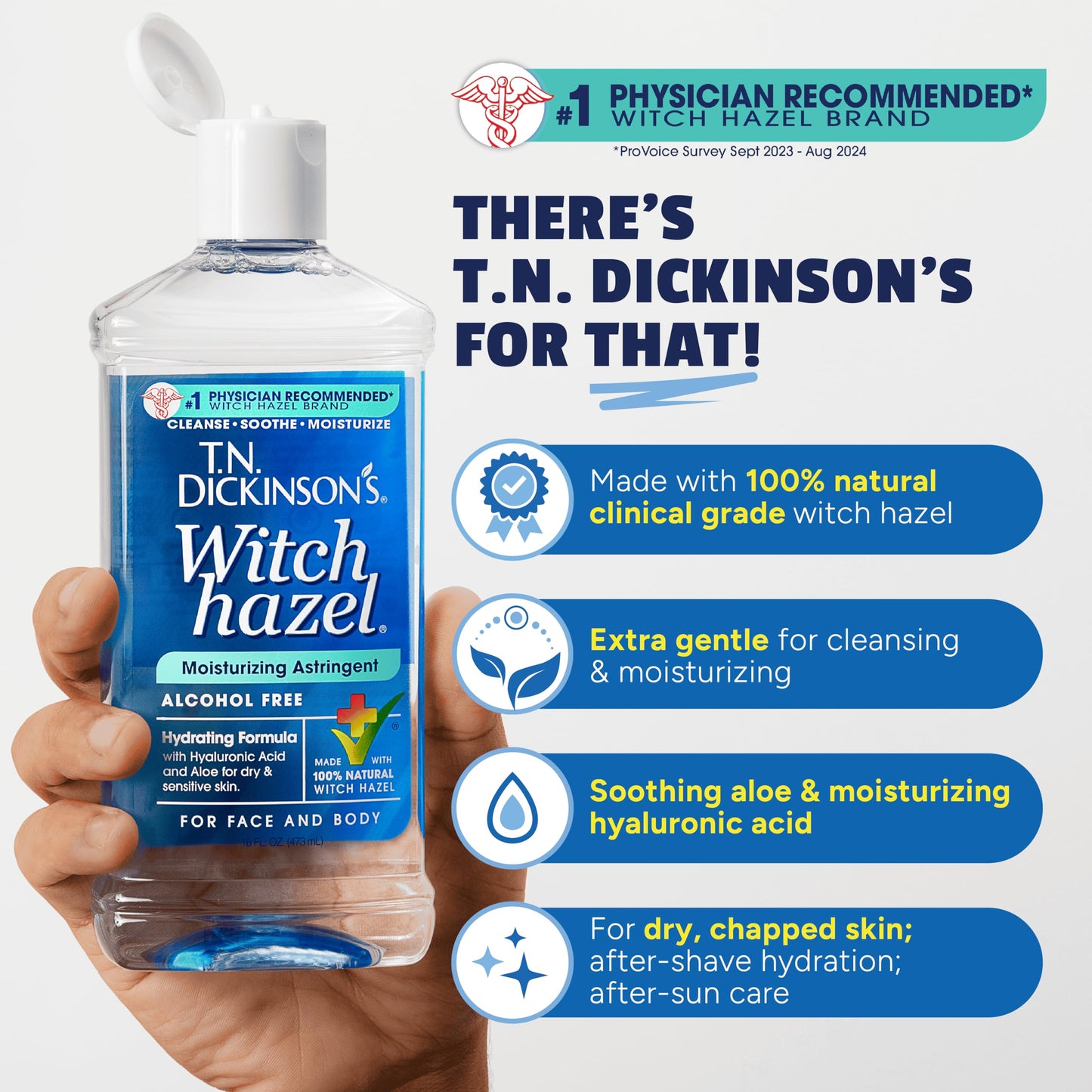 T.N. Dickinson's Witch Hazel Alcohol Free Moisturizing Astringent | 100% Natural Witch Hazel | Calms, Nourishes, Hydrates Skin | for Face & Body | 16 Beauty and Personal Care T.N. Dickinson's