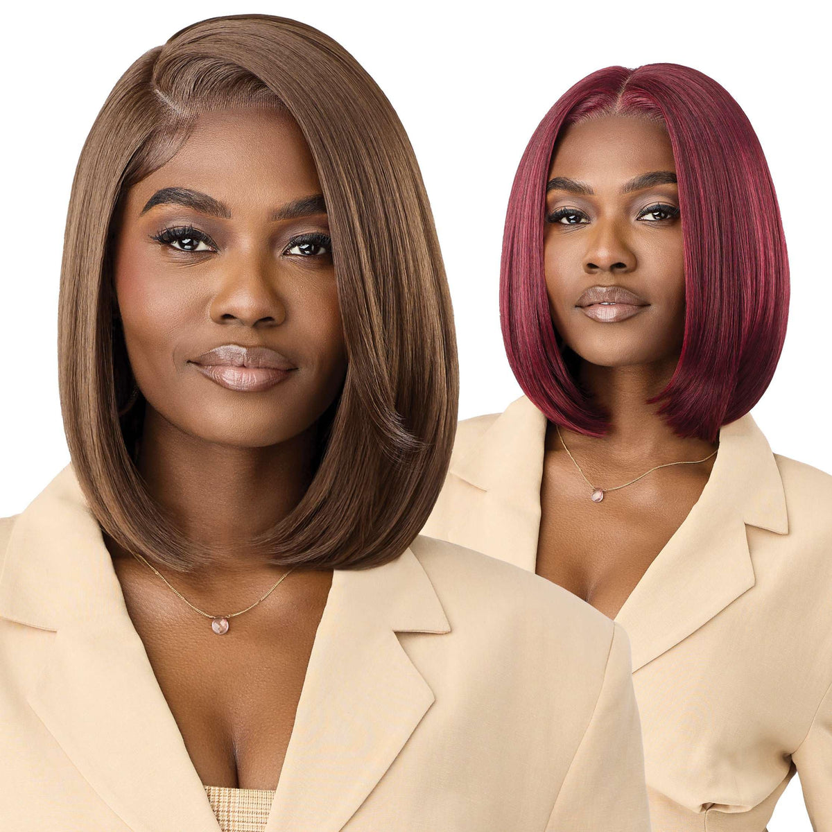 Outre Lace Front Wig - Perfect Hair Line 13X6 - NUEBLEND - Human Hair Blend - Straight Bob 12" (BURGUNDY)