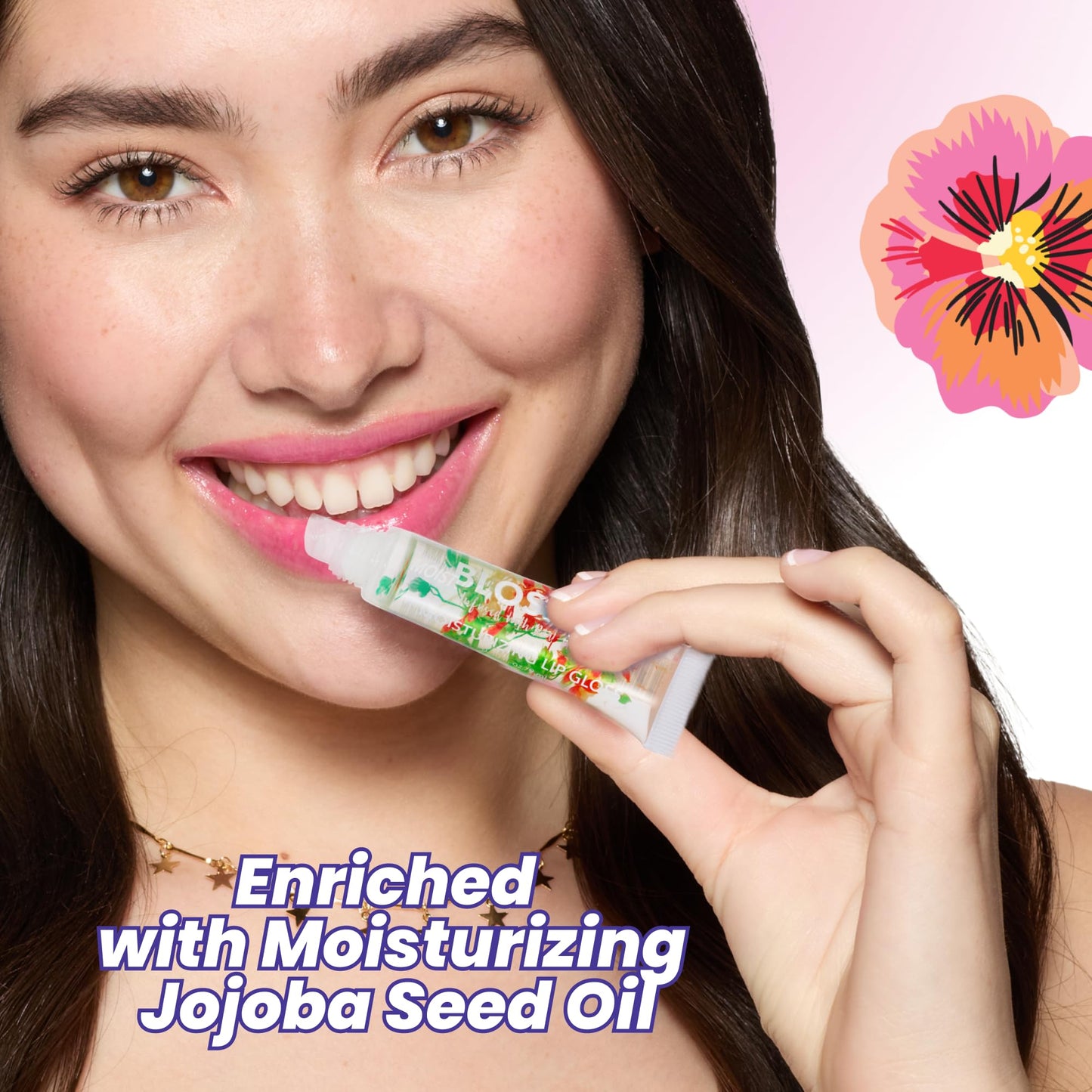 Blossom Lip Gloss Tubes, Watermelon Scented Thick Clear High Shine Moisturizing Flower Lip Gel with Nourishing Jojoba Seed Oil, Infused with Real Beauty & Personal Care Blossom