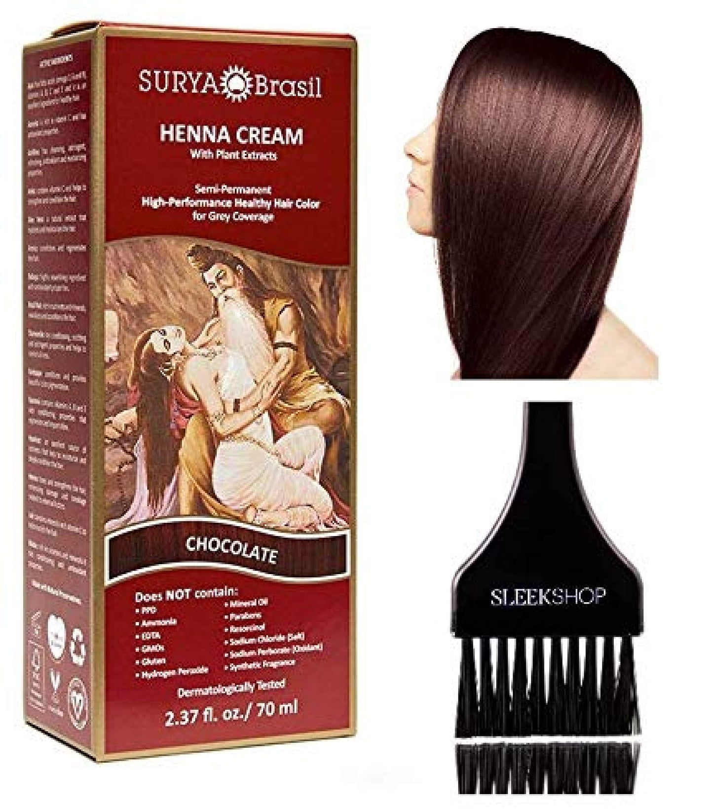 Surya Brasil All Natural HENNA Hair Color CREAM Plant Extracts, Semi-Permanent for Grey Coverage (with Brush) Brazil (CHOCOLATE) Beauty & Personal Care Surya Brasil
