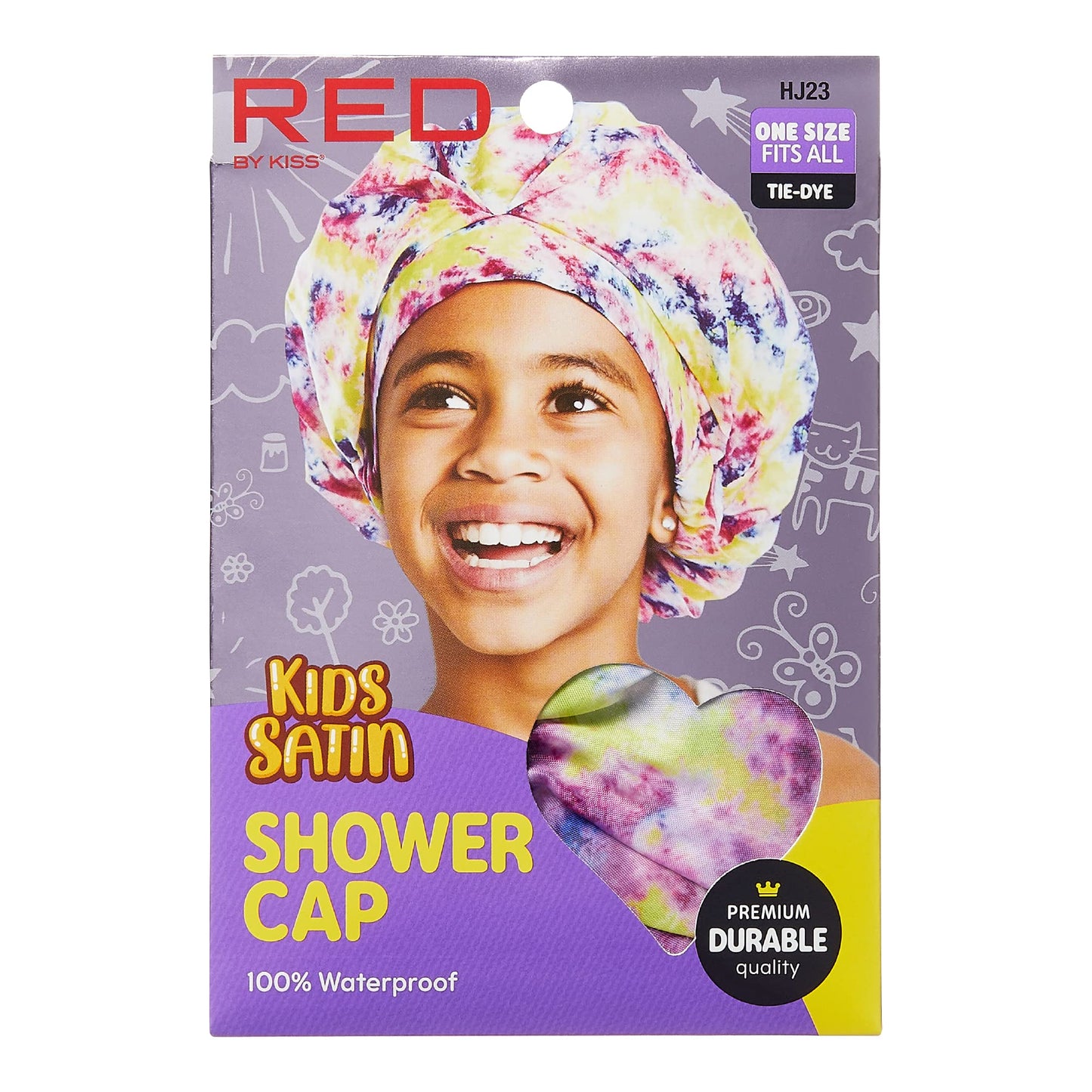 Red by Kiss Kids Shower Cap Reusable Waterproof Washable Hair Caps for Kids Shower Caps for Boys and Girls (Tie-Dye) Beauty and Personal Care Red by Kiss