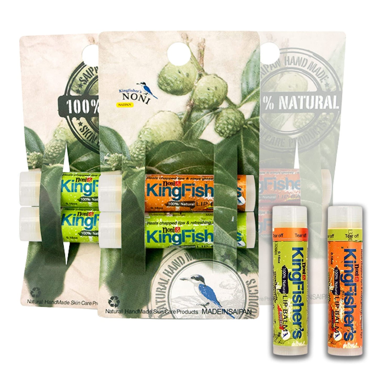 Kingfisher's Noni Lip Balm - Ultra-Hydrating Lip Care with Noni Oil & Virgin Coconut Oil - 100% Natural, Pack of 2 (Sweet Orange & Mint) Beauty and Personal Care Kingfisher's Noni
