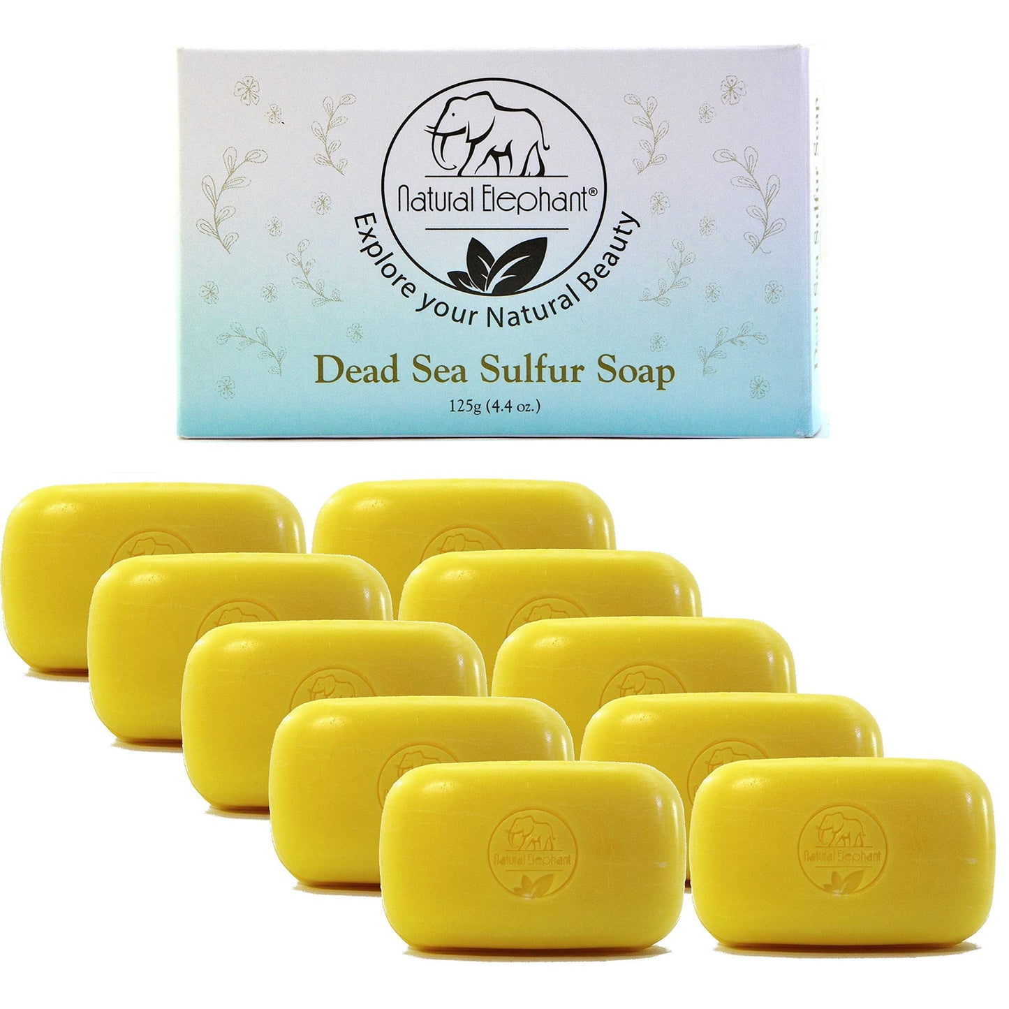 Natural Elephant Dead Sea Sulfur Soap 4.4 oz with Dead Sea Salt, Aloe Vera, Sulphur Face and Body Cleanser Bar for All Skin Types (10 Pack (44 oz Beauty & Personal Care Natural Elephant
